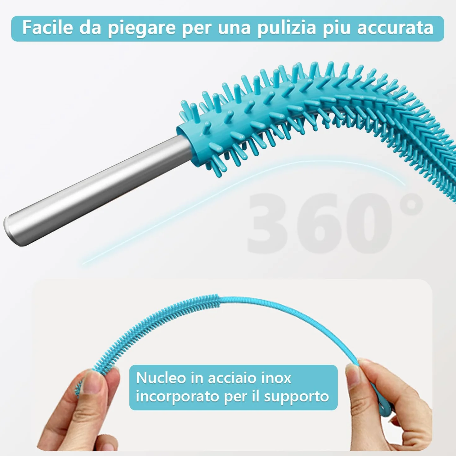 Spazzola Cannucce Silicone, 2Pezzi Scovolino per Cannucce Riutilizzabile per Vetro Metallo Frullati Cannucce e Tazze Cannuccia, Impugnatura Antiscivolo Morbida e Pieghevole, 6mm+9mm, Blu