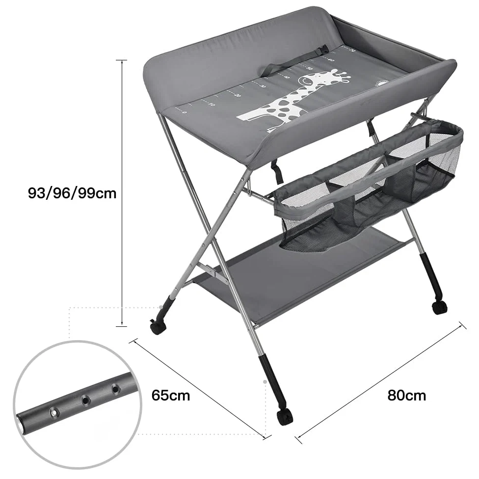 SHISHI Fasciatoio Portatile Pieghevole, Fasciatoio a Piedi per Neonati, Fasciatoio da Viaggio, Materassino Fasciatoio Impermeabile e Lavabile, Protegge la Vita (80×65×(93-99) cm, Grigio-argento D)