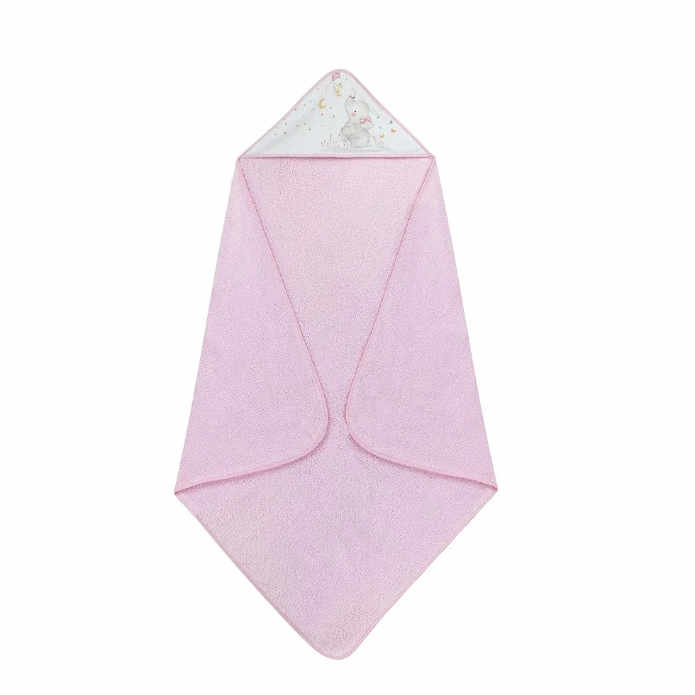 Interbaby Asciugamano con cappuccio per neonato ELEFANTE in cotone, rosa - 560 g