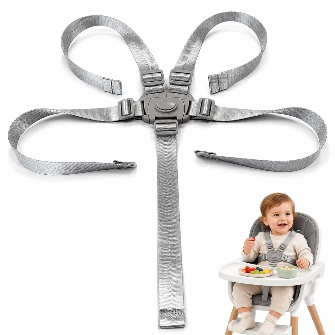 1 Pezzo Seggiolone Pappa, Cintura Sicurezza Universale Regolabile 5 Punti Per Bambini, Cinghie Passeggini E Seggiolini, Larghezza 2.5Cm, Colore Grigio Argento