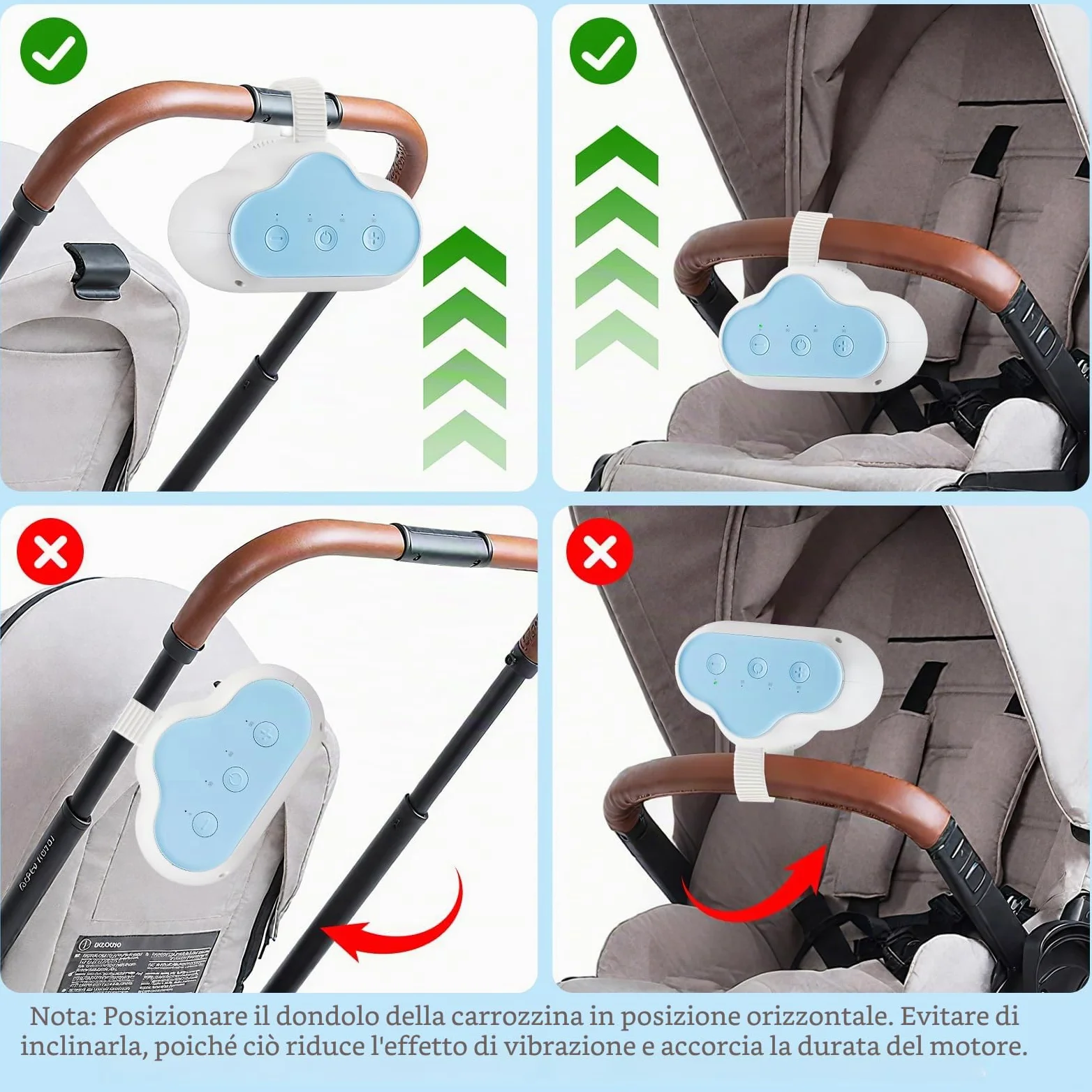 Baby Rocker, Dondola Passeggino Ricaricabile 3 Livelli di Oscillazione, Timer 30/60/90 Minuti, Dondolo Neonato a Mani Libere Compatibile con la Maggior Parte dei Passeggini con Barra Anteriore