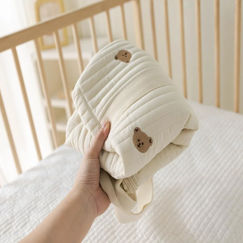 BORDSTRACT Borsa Portaoggetti Multifunzionale Per Passeggino, Borsa Riutilizzabile con Ricamo con Cerniera Borsa Per Pannolini Tasca con Cerniera di Grande Capacità Resistente(orso)