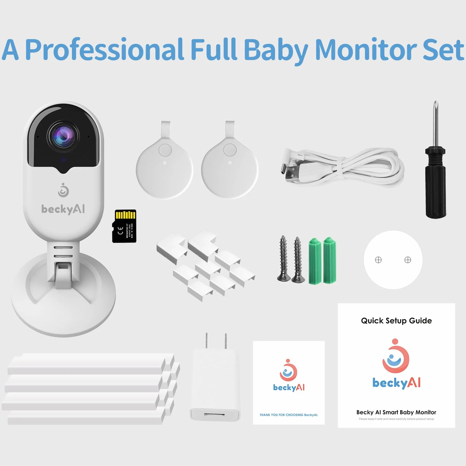 Becky Ai Intelligente Baby Monitor, Monitoraggio Respiratorio, Analisi del Sonno, Allarme di Sicurezza per Soffocamento, Visione notturna 2K HD, Condivisione di Dati Criptati, Android/IOS Compatibili