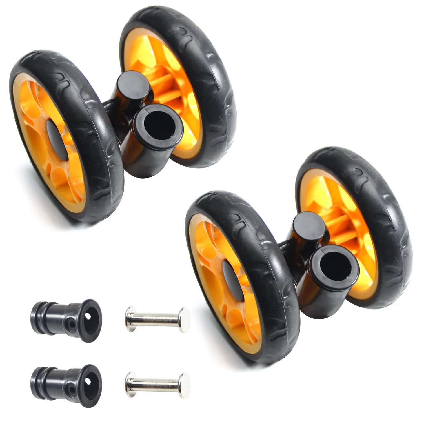MroMax - Ruote girevoli in plastica per passeggino, diametro 120 mm, spessore 25 mm, nero e giallo