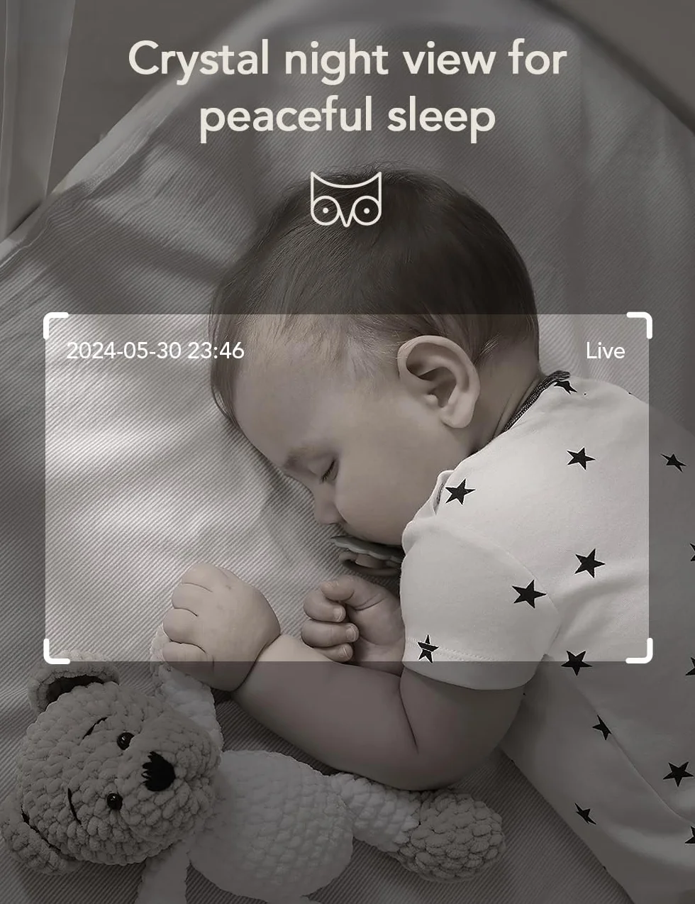 nooie 2K Baby Monitor Video e Audio, 5GHz Telecamera Bambini, Visione notturna, Audio Bidirezionale, Riconoscimento dei Pianti/Suoni e Temperatura, Tracciamento AI del Movimento, Funziona con Alexa
