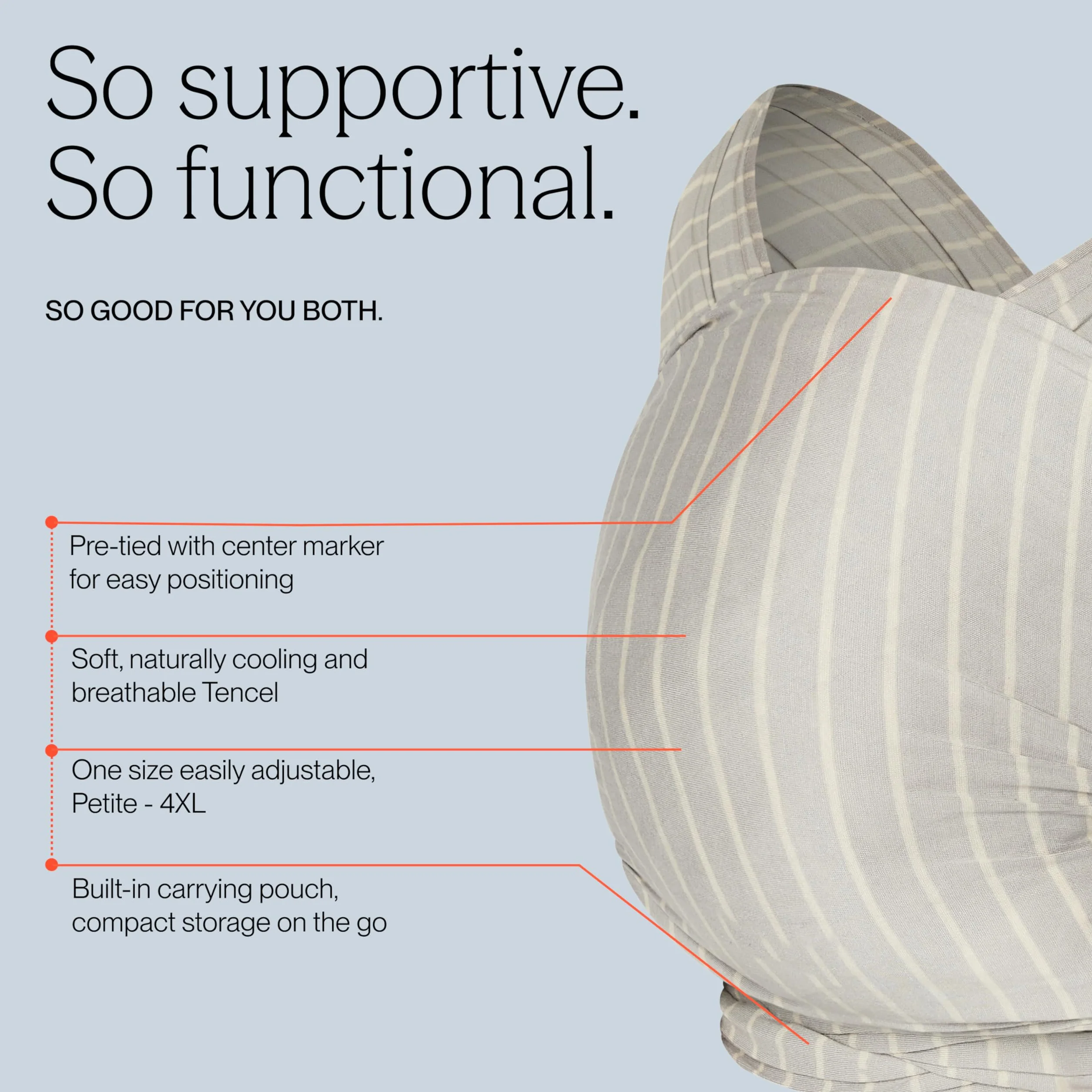 Ergobaby Fascia Neonato Porta Bebe per 0 Mesi Neonati a 11kg, Estiva Traspirante Ergonomica Elastica, Sustainable Knit, Strisce Grigie (Grey Stripes)