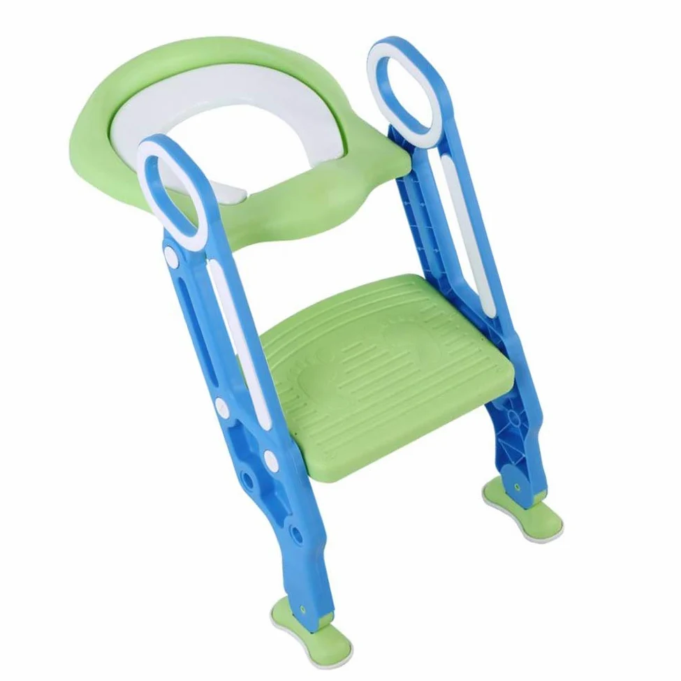 Sedile Portatile per Vasino per Bambini con Scaletta, con Gradino Regolabile in Altezza e Doppi Braccioli per la Sicurezza del WC (Turchese)