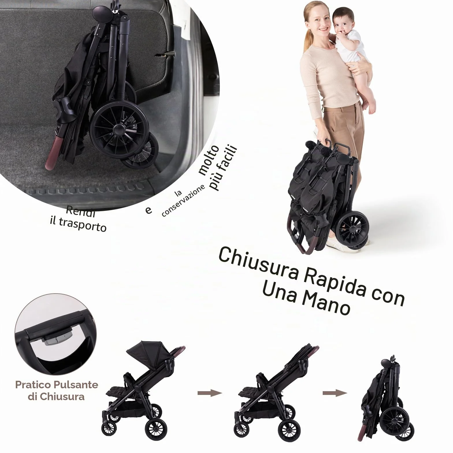 LIFEZEAL Passeggino gemellare, passeggino per gemelli pieghevole, passeggino doppio con schienale reclinabile in 3 posizioni, imbracatura a 5 punti, per bambini da 0 a 3 anni (grigio scuro)