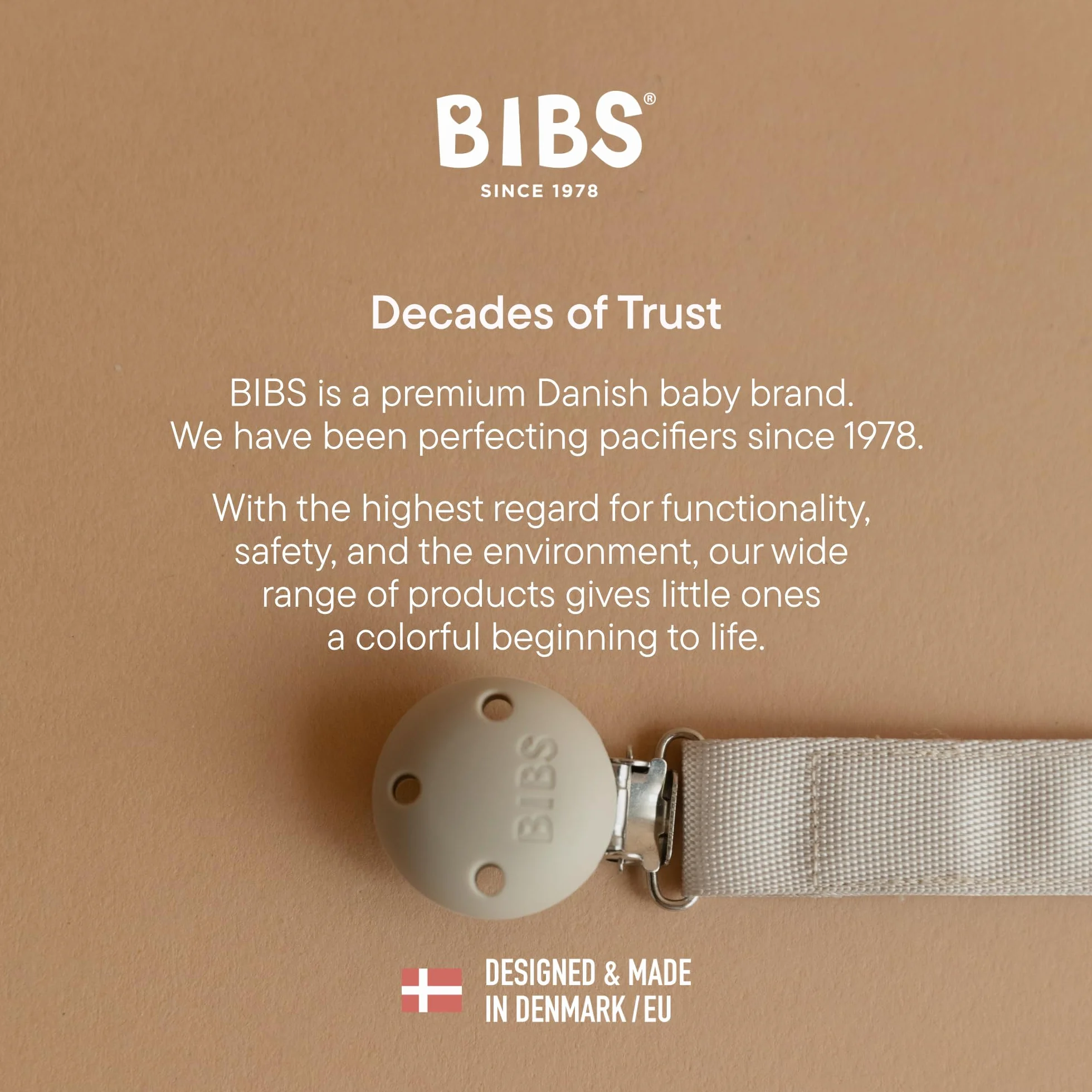 Nastro per clip per ciuccio BIBS - Fissa il ciuccio del tuo bambino con un resistente nastro di poliestere e una clip di metallo senza nichel - Compatibile con tutti i ciucci BIBS