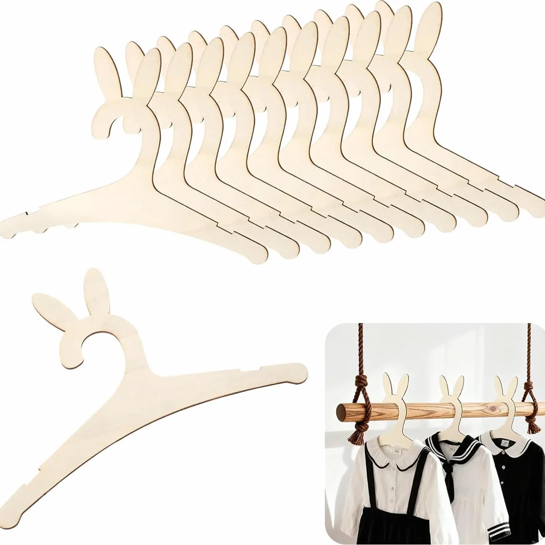 10 Pcs grucce bambini, grucce neonato, grucce appendiabiti in legno, per bambini, in legno, per bambini, sicuri, inodori, in legno, antiscivolo, per bambini e bambini（Orecchie di coniglio）