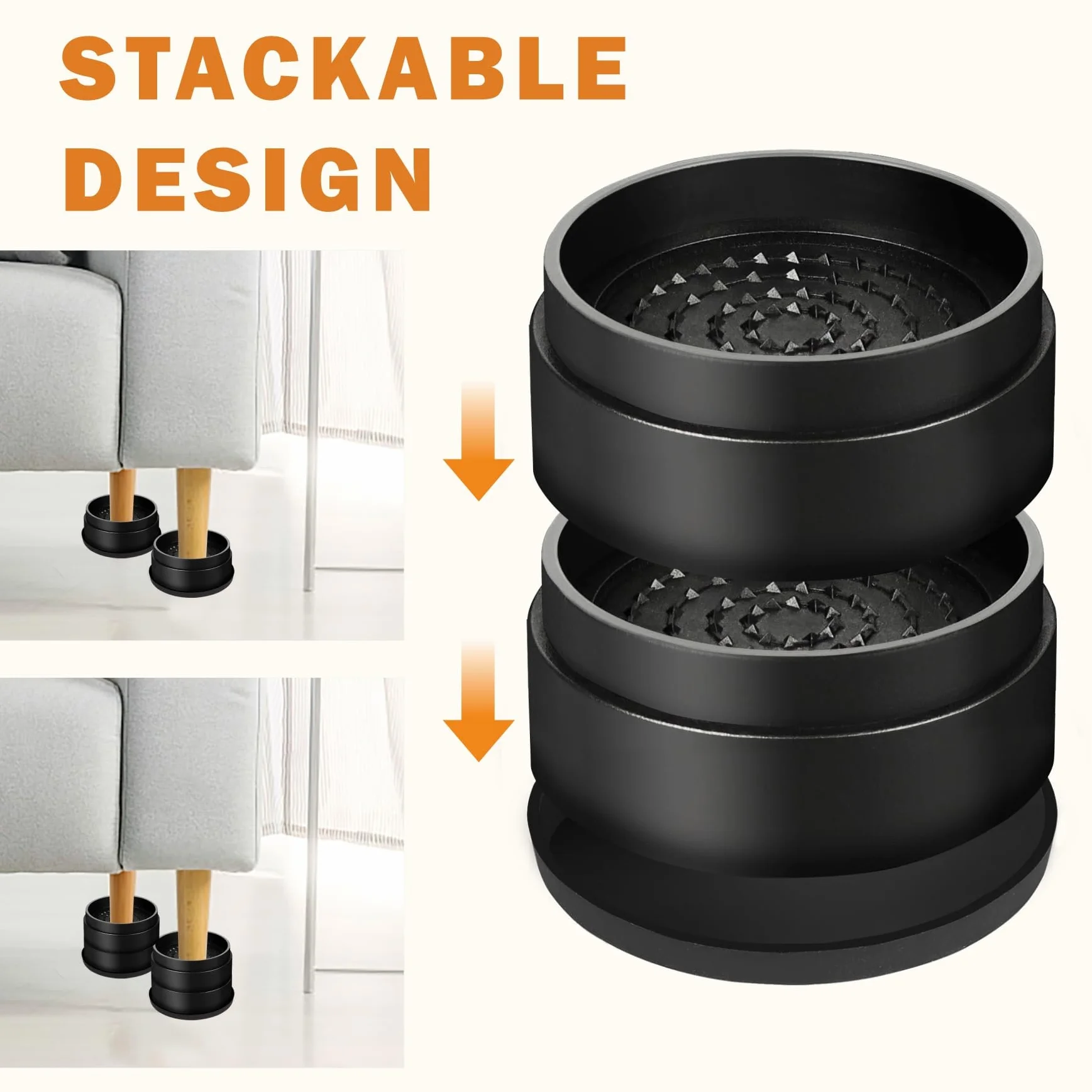 Rialzi per letto, 2,5 cm, rotondi, impilabili, antiscivolo, per sedie, divani, tavoli, set da 6 pezzi, colore nero (2,5 cm, 6 pezzi)