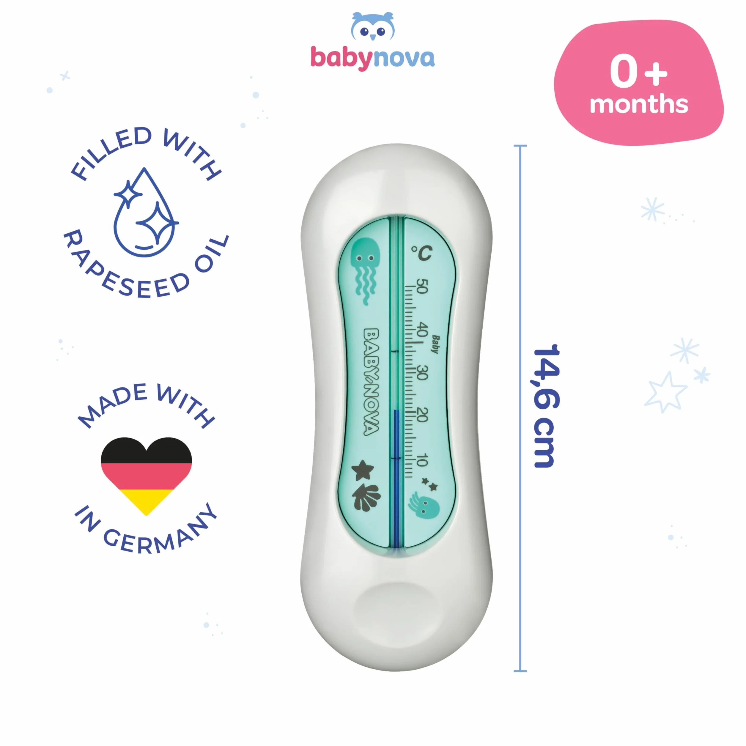 babynova Termometro da bagno per bambini – Termometro dell’acqua sicuro per il bagnetto – Termometro per la temperatura del bagno per neonati – Senza BPA - Grigio