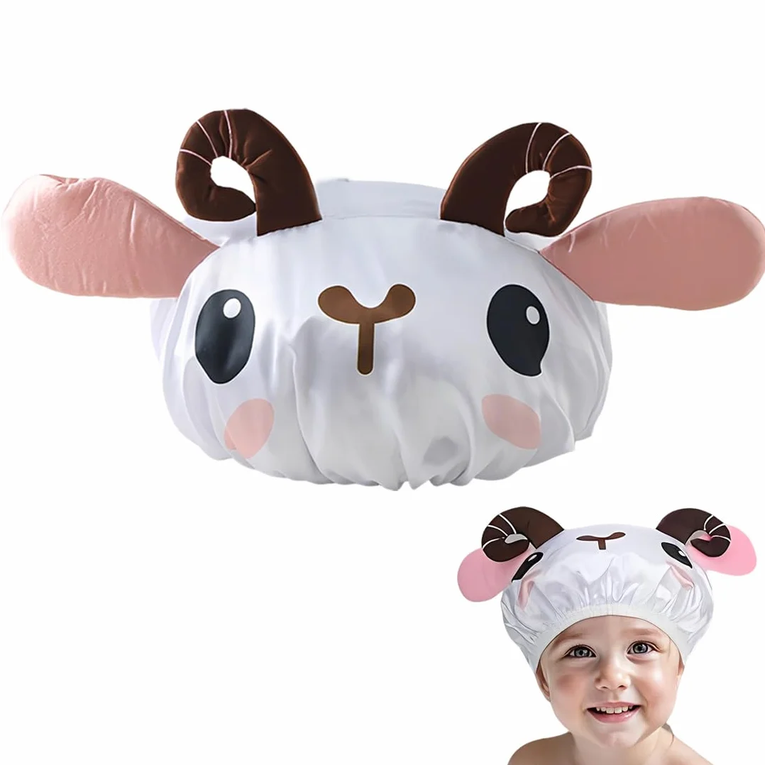 1 Pezzo Cuffia da Doccia per Bambini, Cuffia Doccia Donna Ragazze, Riutilizzabile Impermeabile, Bordo Elastico, Taglia Unica, Materiale EVA, Corona da 5 a 15 Anni, Tema Pecora