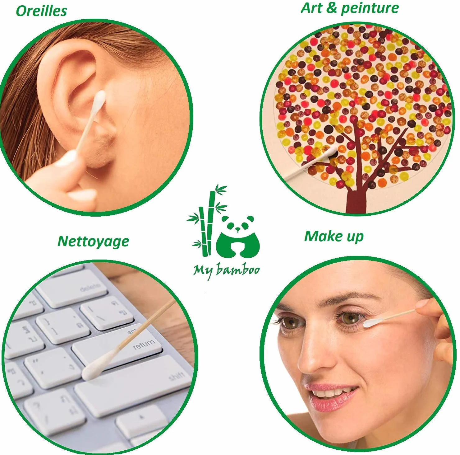 Bastoncini in bambù biologico - 900 unità con contenitore in bambù, ecologico, 100% biodegradabile, senza plastica nella confezione
