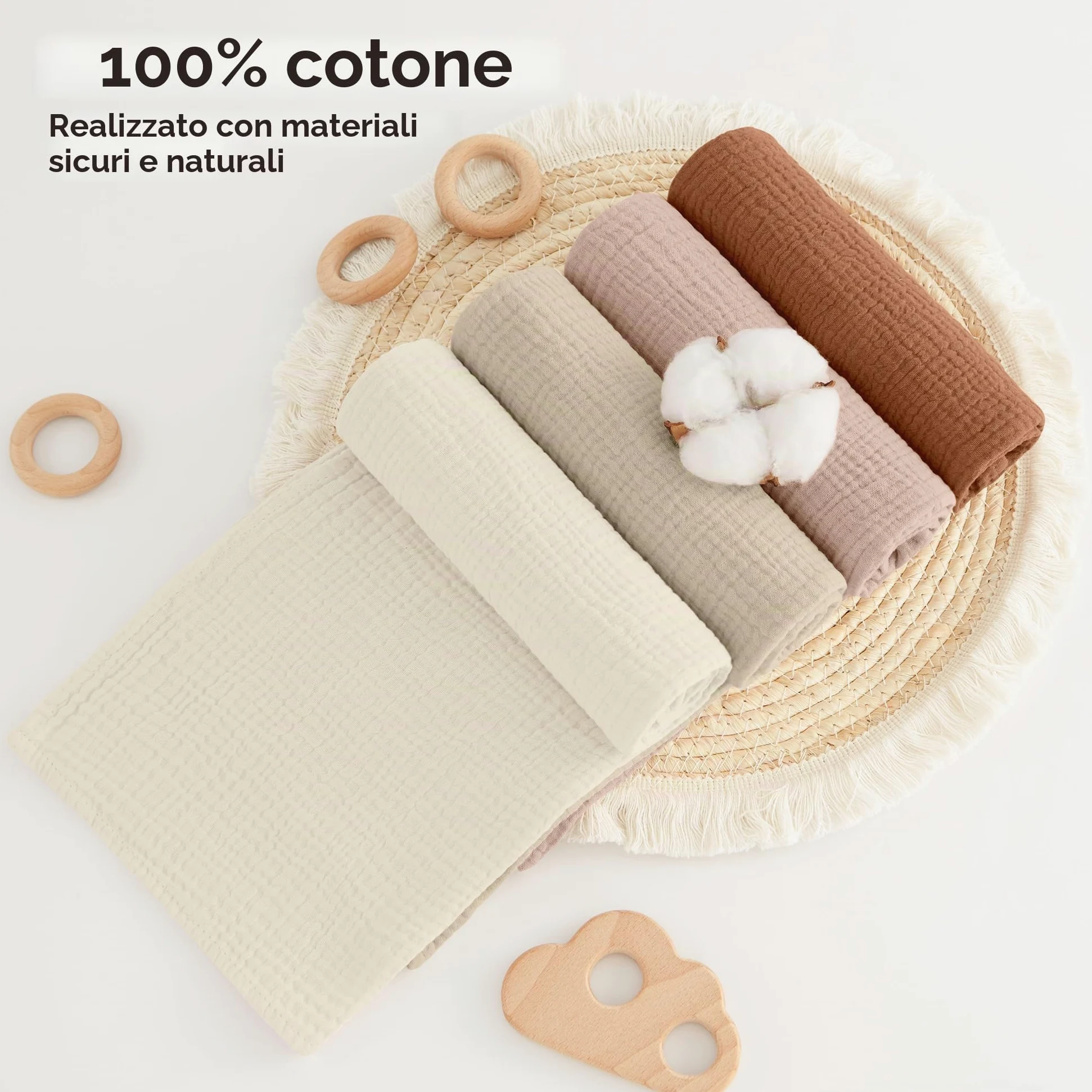 bearmoss Bambino in Mussola Per Neonati Set 4 Pezzi 60x60CM, 100% cotone Super Morbido Assorbente in Mussola A Grana Per Neonati Per Bambine E Ragazzi(Marrone)