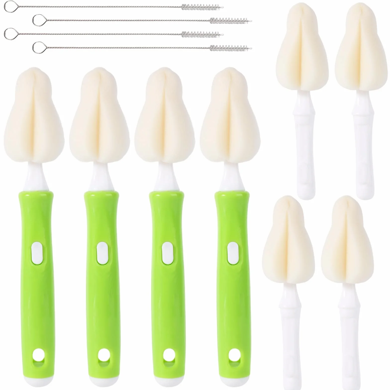 12pz Set Spazzole per Biberon Tettarelle in Spugna, Include Pulisci-Biberon con Testine di Ricambio e Spazzole Cannucce per Pulizia Mangiatoie Tazze e Cannucce