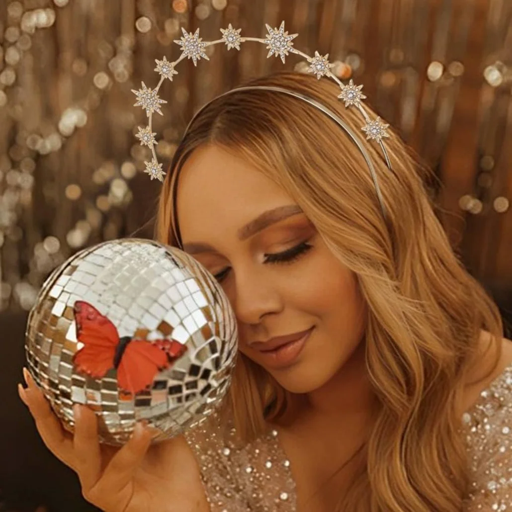 1 Pezzo Cerchietto per Capelli con Strass a Forma di Stella, Cerchietto Sole Oro Cerchietto con Stella Luccicante Carnival per Donne e Ragazze, Sole Luna Stelle Costume