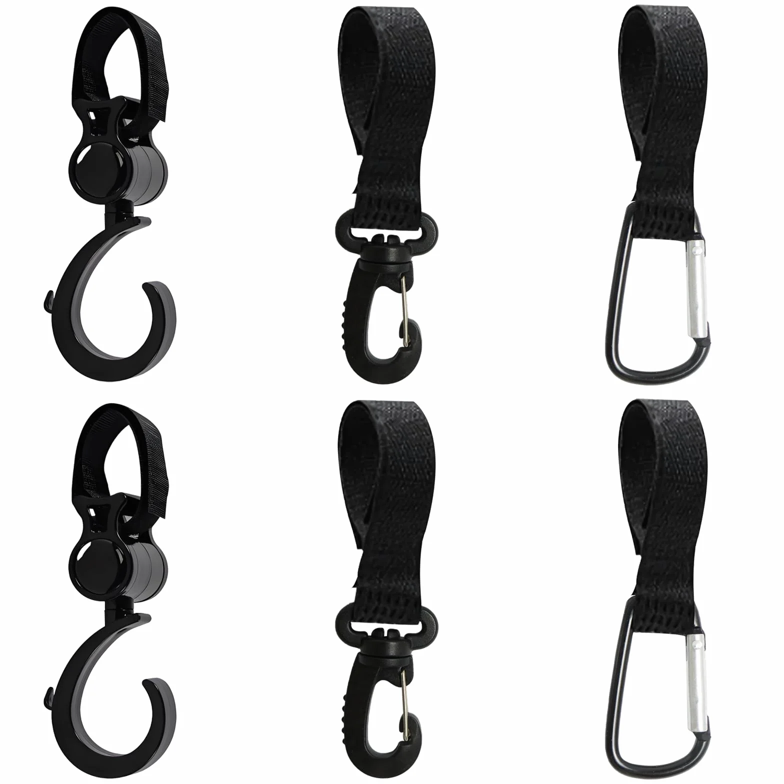 6 Pezzi Nero Ganci Passeggino Antiscivolo, Gancio Passeggino Universali Gancio Passeggino per Borsa Rotanti Ganci Borsa Passeggino di Leggero per Passeggino Amaca Borsa Passeggino