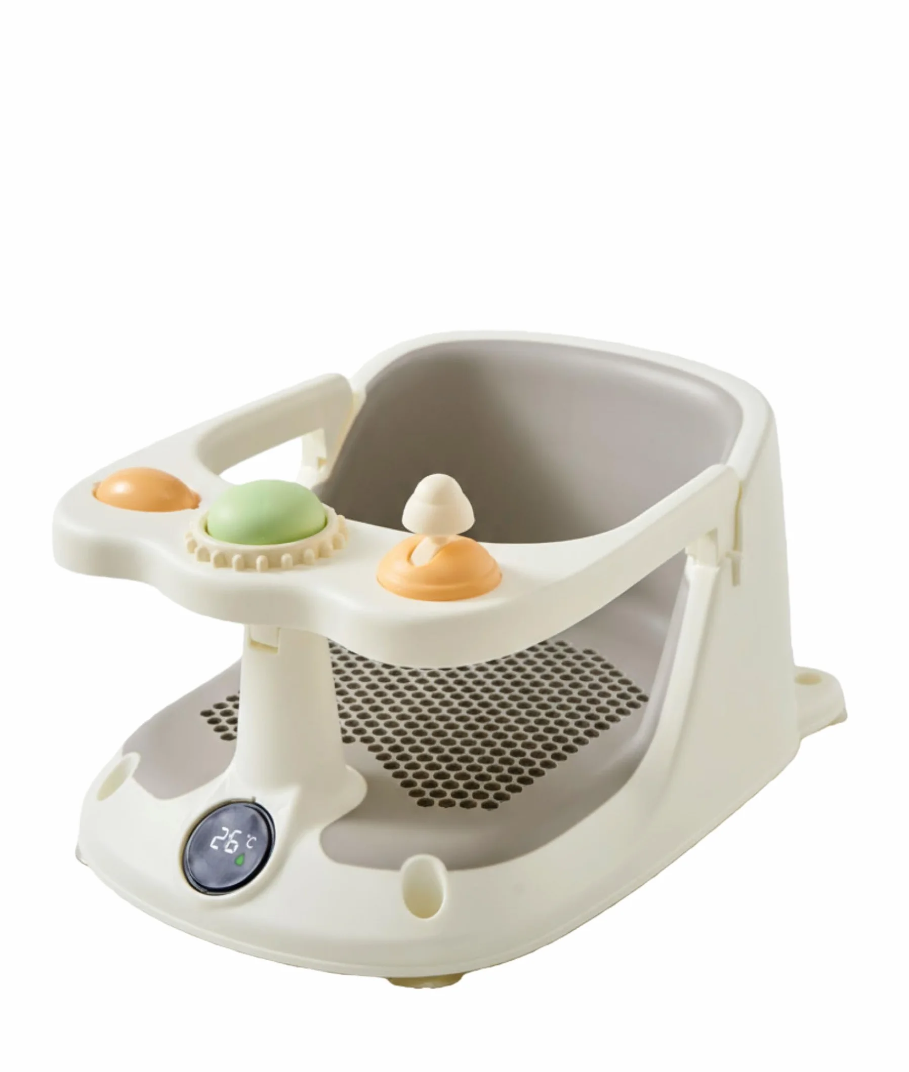 Seggiolino da bagno per bambini con termometro, antiscivolo, con monitoraggio della temperatura dell'acqua in tempo reale per proteggere dalle scottature, per il bagno sicuro dei neonati