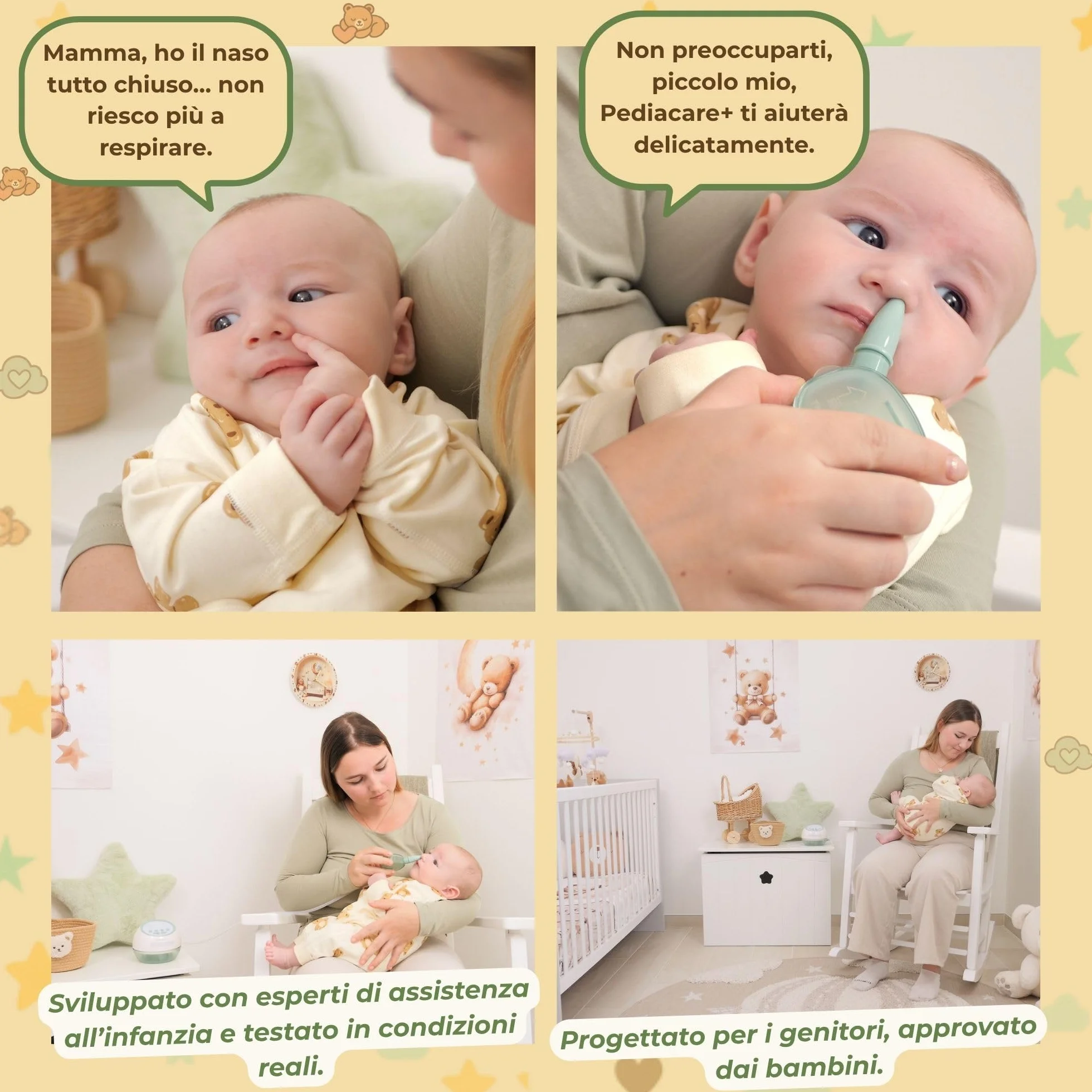 Pediacare+ Aspiratore Nasale Elettrico Neonato | 6 Livelli di Aspirazione, Display LCD, Musica Rilassante, LED Notturno, Ricaricabile, Igienico, Accessorio Utile per Neonati