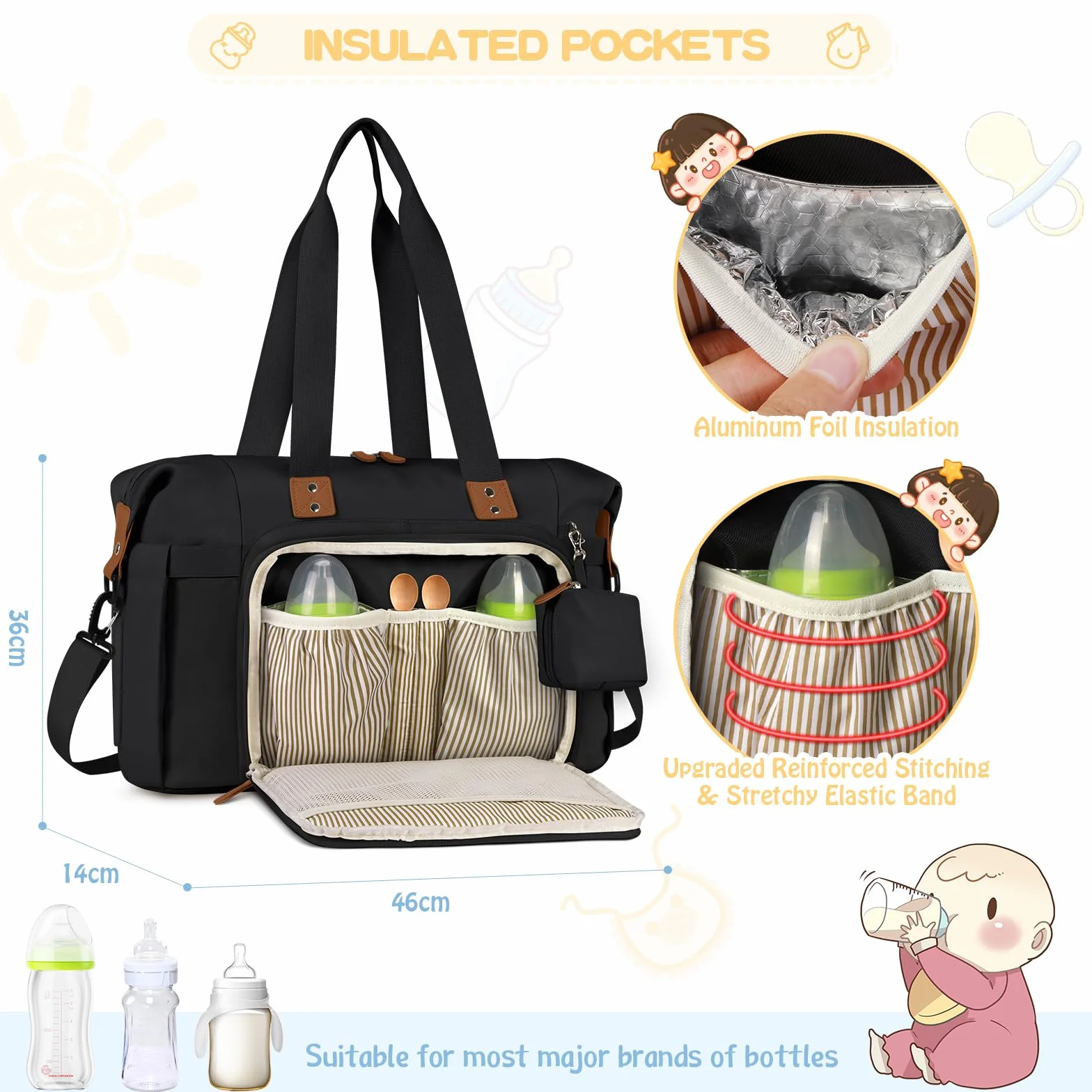 RINSMORE Borsa Fasciatoio Neonato Bambini per Passeggino con Fasciatoio Portatile e Ganci Passeggini Impermeabile Multifunzionale Borsa Mamma e Papà