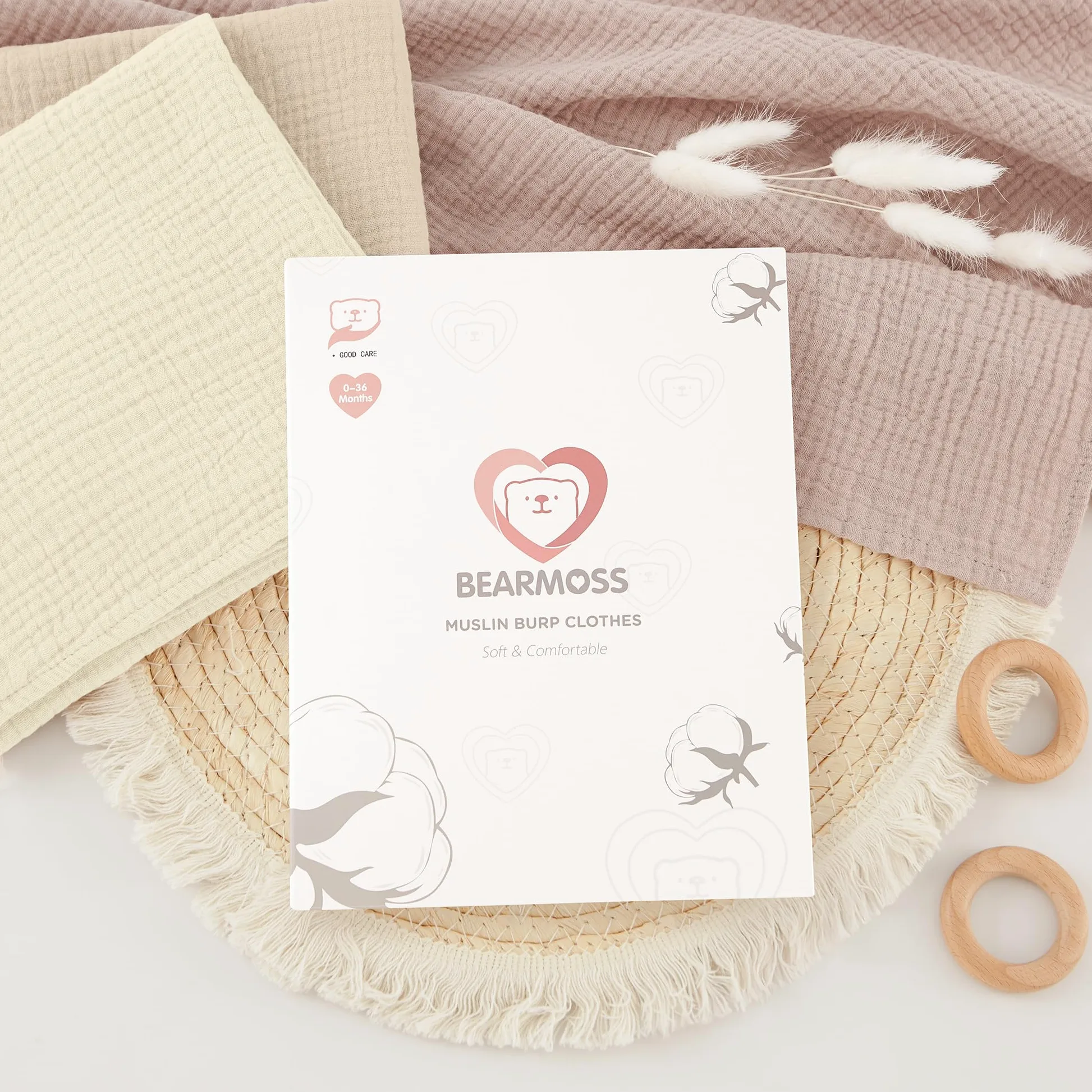 bearmoss Bambino in Mussola Per Neonati Set 4 Pezzi 60x60CM, 100% cotone Super Morbido Assorbente in Mussola A Grana Per Neonati Per Bambine E Ragazzi(Marrone)