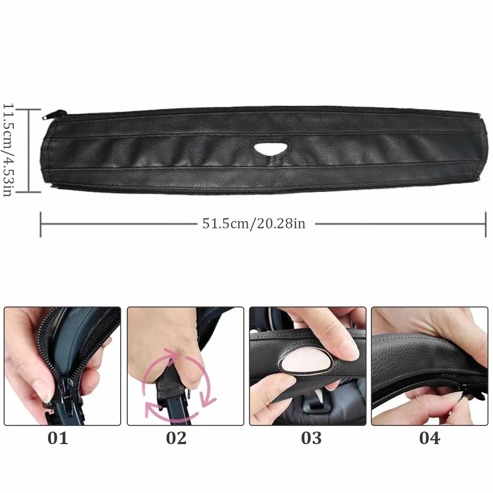 Copri maniglia per passeggino Copri maniglia per carrozzina in pelle nera Antiscivolo e resistente alle macchie Impugnature per maniglia per passeggino con cerniera per protezione bracciolo carrozzina