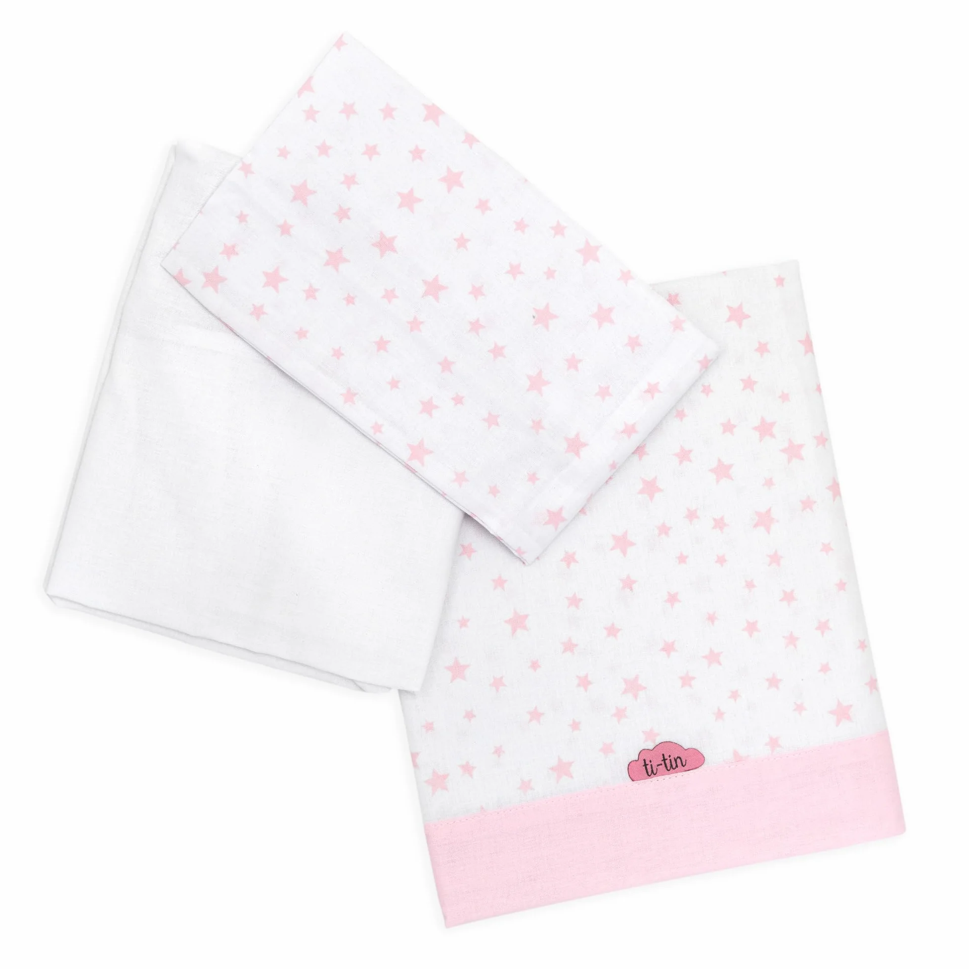 Ti TIN | Set Per Culla con Lenzuolo con Angoli, Lenzuolo, Federa, 100% Cotone | Set di 2 Lenzuola e 1 Federa | 60x120 cm