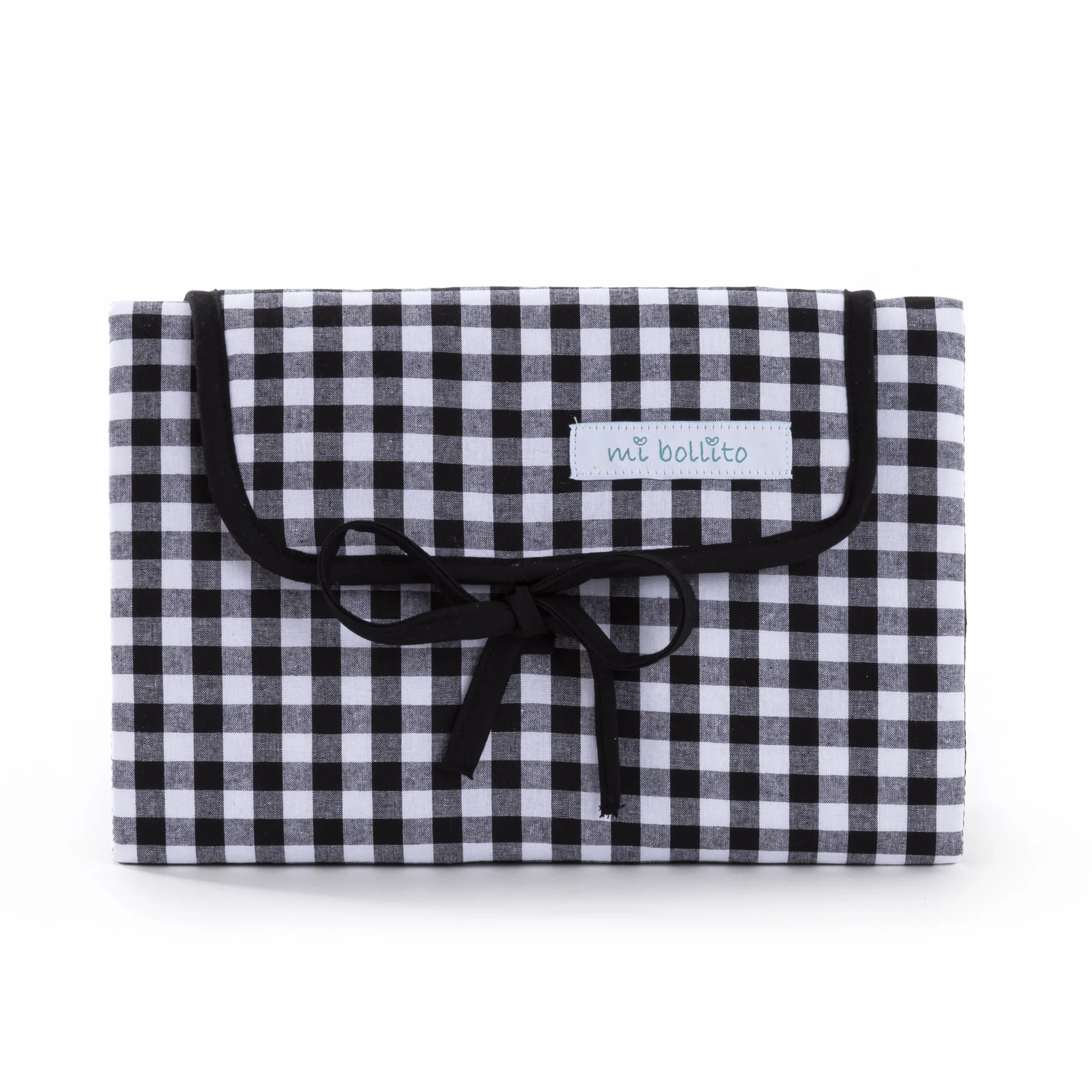 Fasciatoio portatile pieghevole e impermeabile. Tessuto Vichy. Facile da riporre nella borsa materna. Ideale come regalo per neonati. (Nero)