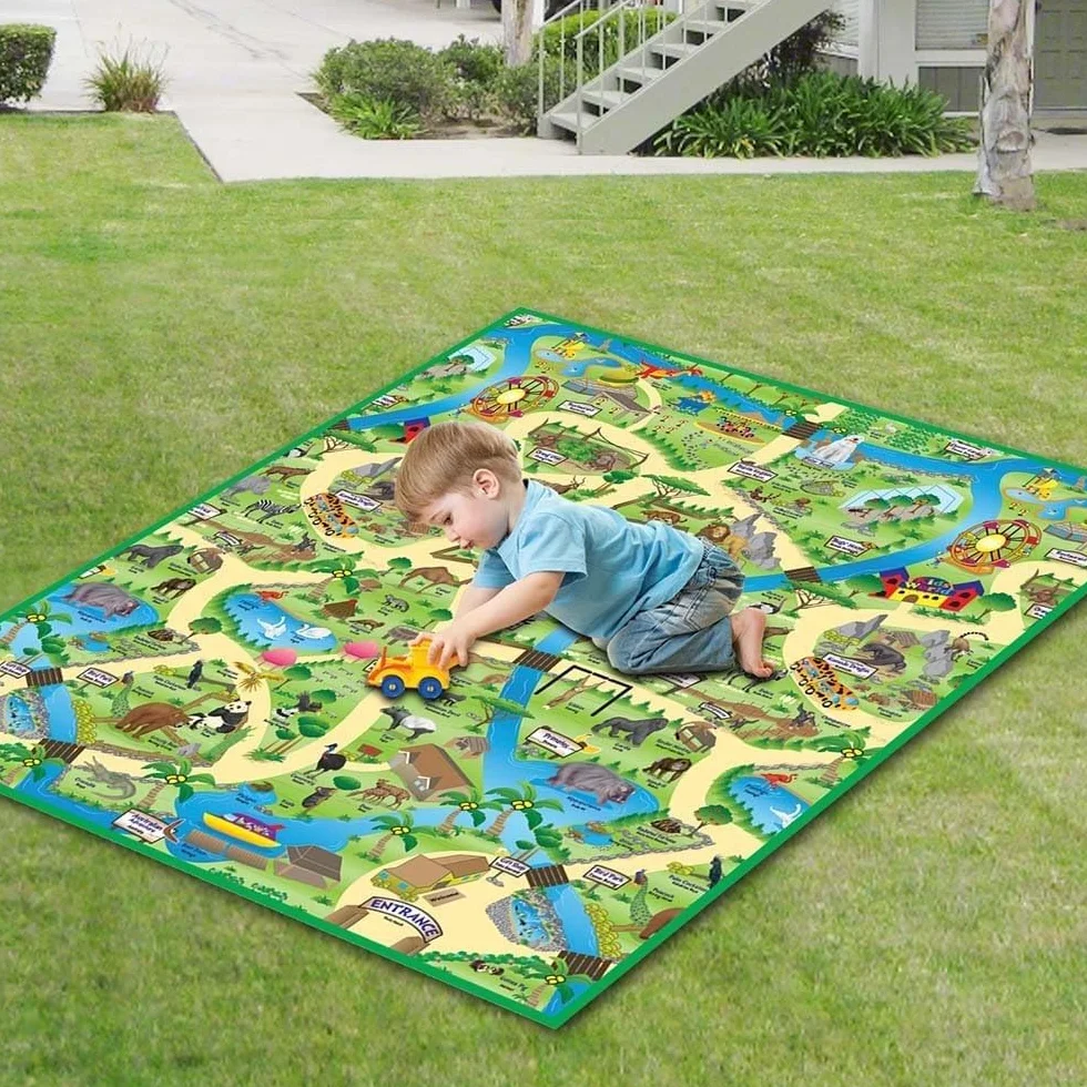 Generico Tappetino da Gioco Grande 120 x 100 cm Rivestito in PVC e Resistente ai Graffi per Uso Esterno Tappeto Cameretta Bambini Tappeto da Gioco per Bambini Tappetino Neonato Gattonamento (ANIMALI)