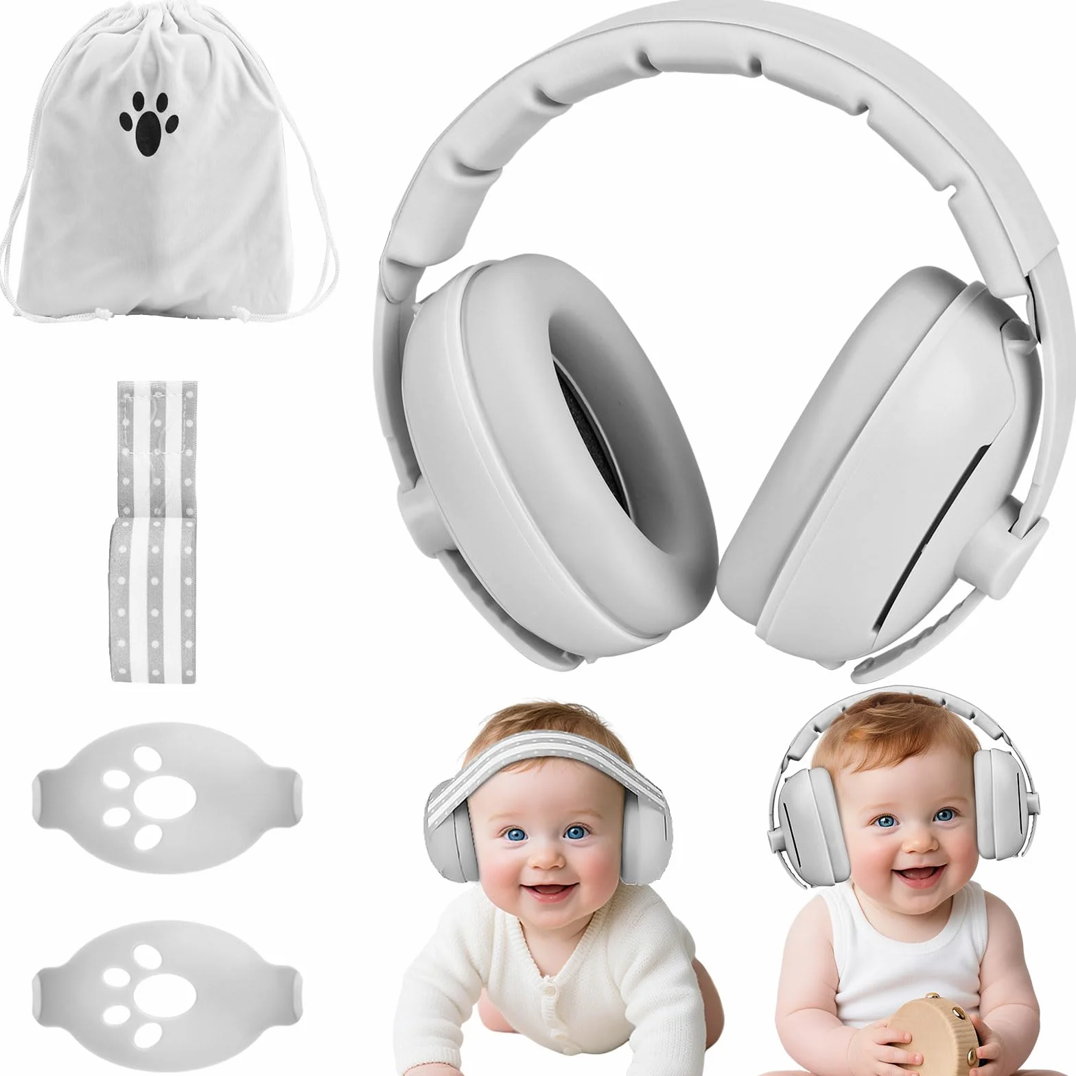 2 in 1 Cuffie Neonato Antirumore Protettori Acustici per Neonati Archetto Regolabile Antiscivolo e Antistress Protezione Acustica Ideale per Neonati Fino a 48 Mesi
