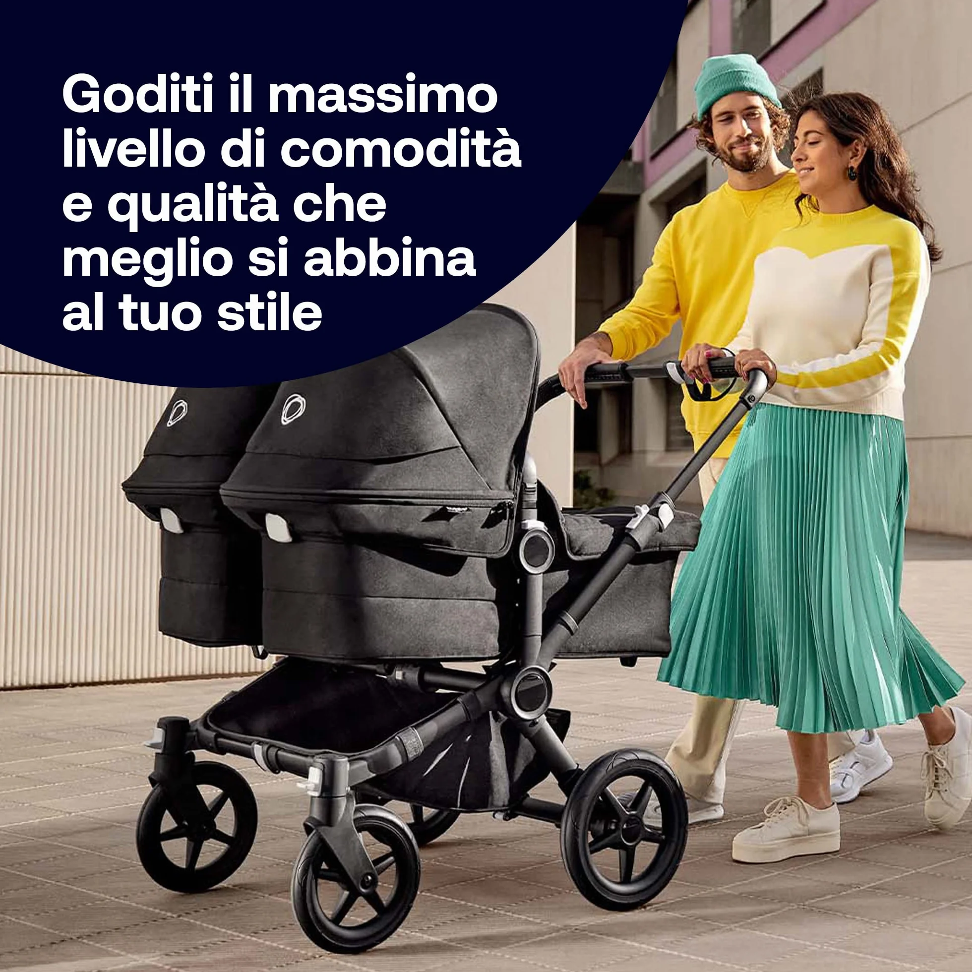 Bugaboo Donkey 5 Twin, Set di Conversione Passeggino Completo, Affiancato, Design Migliorato, Seduta Reversibile, Guida a una Mano e Archiviazione Espandibile, Midnight Black
