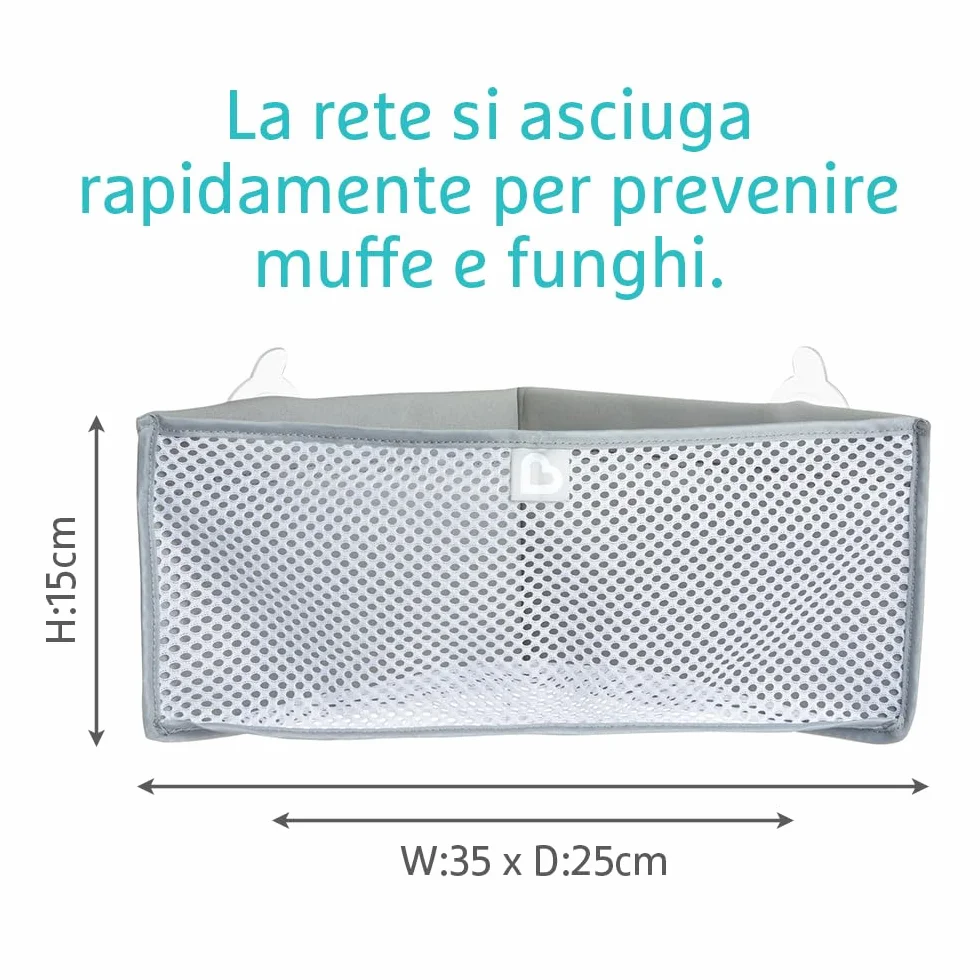 Munchkin High'n Dry Baby Bath Toy Storage Basket| Hanging Bath Tidy for Corner Bath Wall| Soft Baby Bath Caddy & Bath Organiser Rack| Shower & Bath Toy Holder| Bathroom Toy Net with Suction Cups