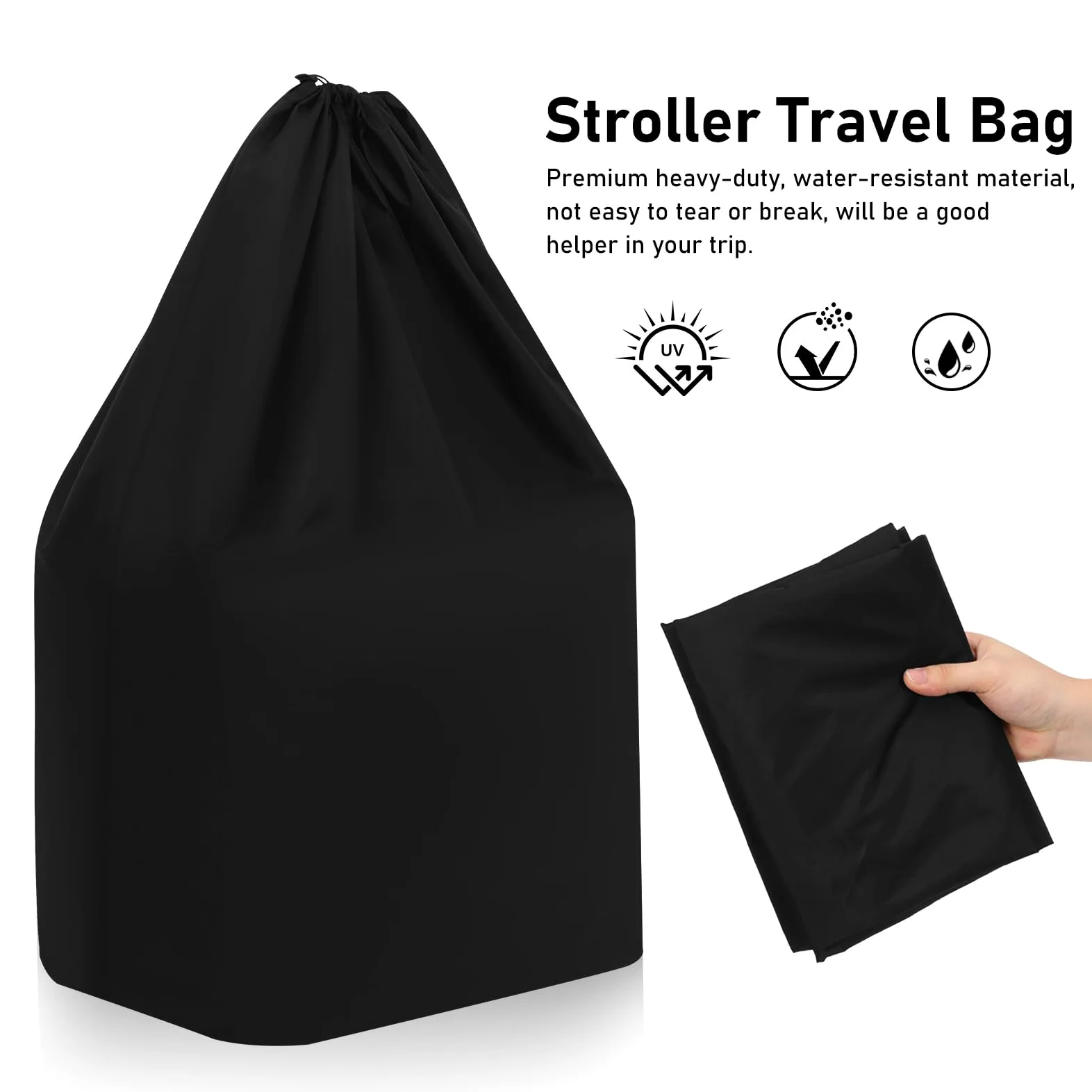 UKCOCO Borsa Chiusura Regolabile Nero per Passeggino in Nylon da Viaggio e Doppia Tracolla e Trasporto Passeggino Comfort per Viaggi in Aereo