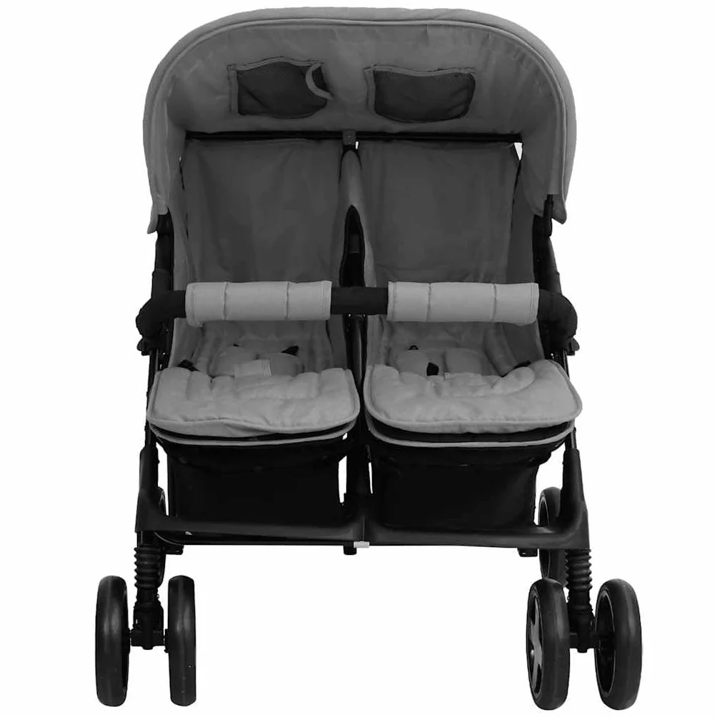 vidaXL Passeggino Gemellare Grigio Chiaro in Acciaio