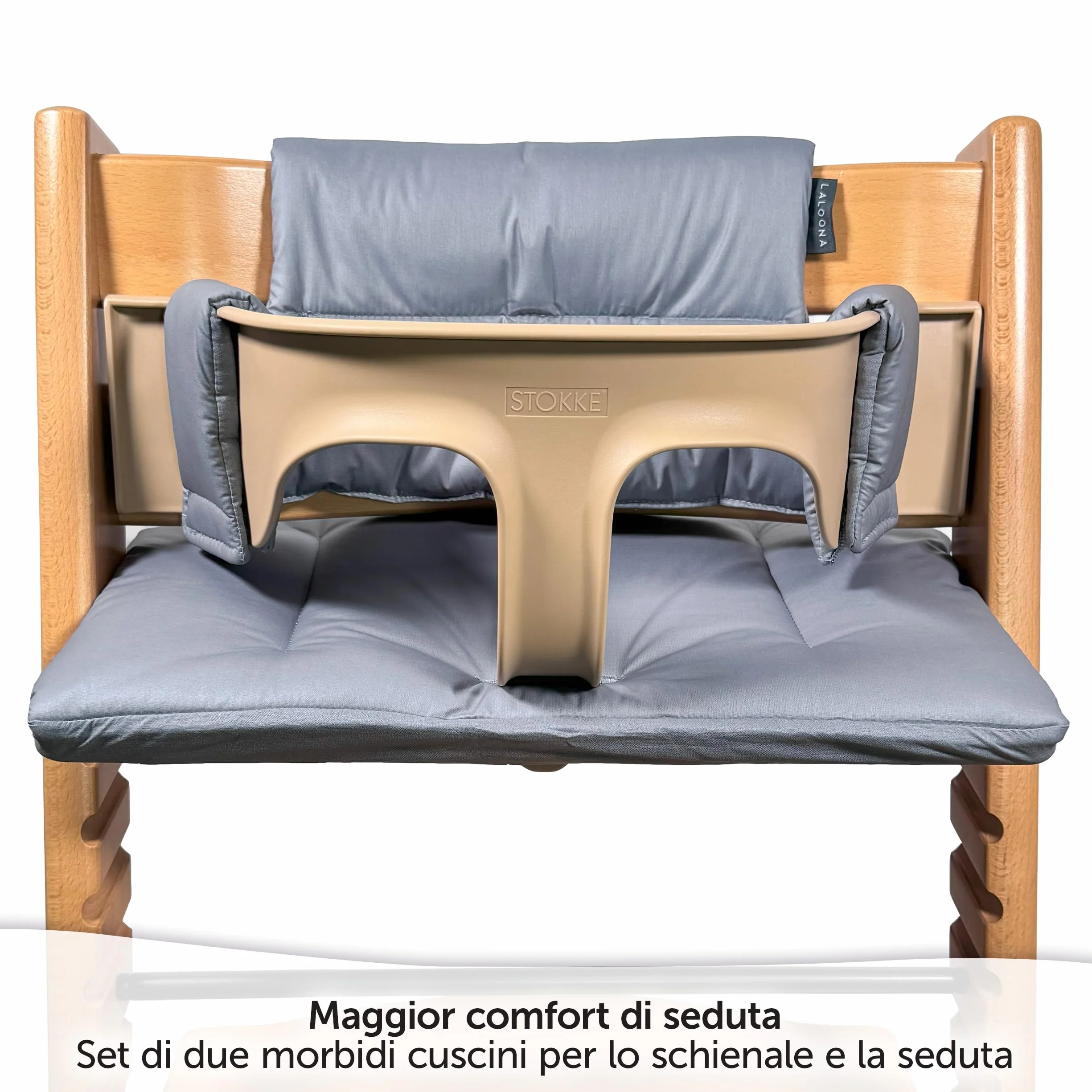 LaLoona Cuscino Seduta per Seggiolone Stokke Tripp Trapp - Cuscino Per Stokke Seggiolone Pappa 2 Pezzi, OEKO-TEX Standard 100, Lavabile in Lavatrice - (Grigio, Rivestito)