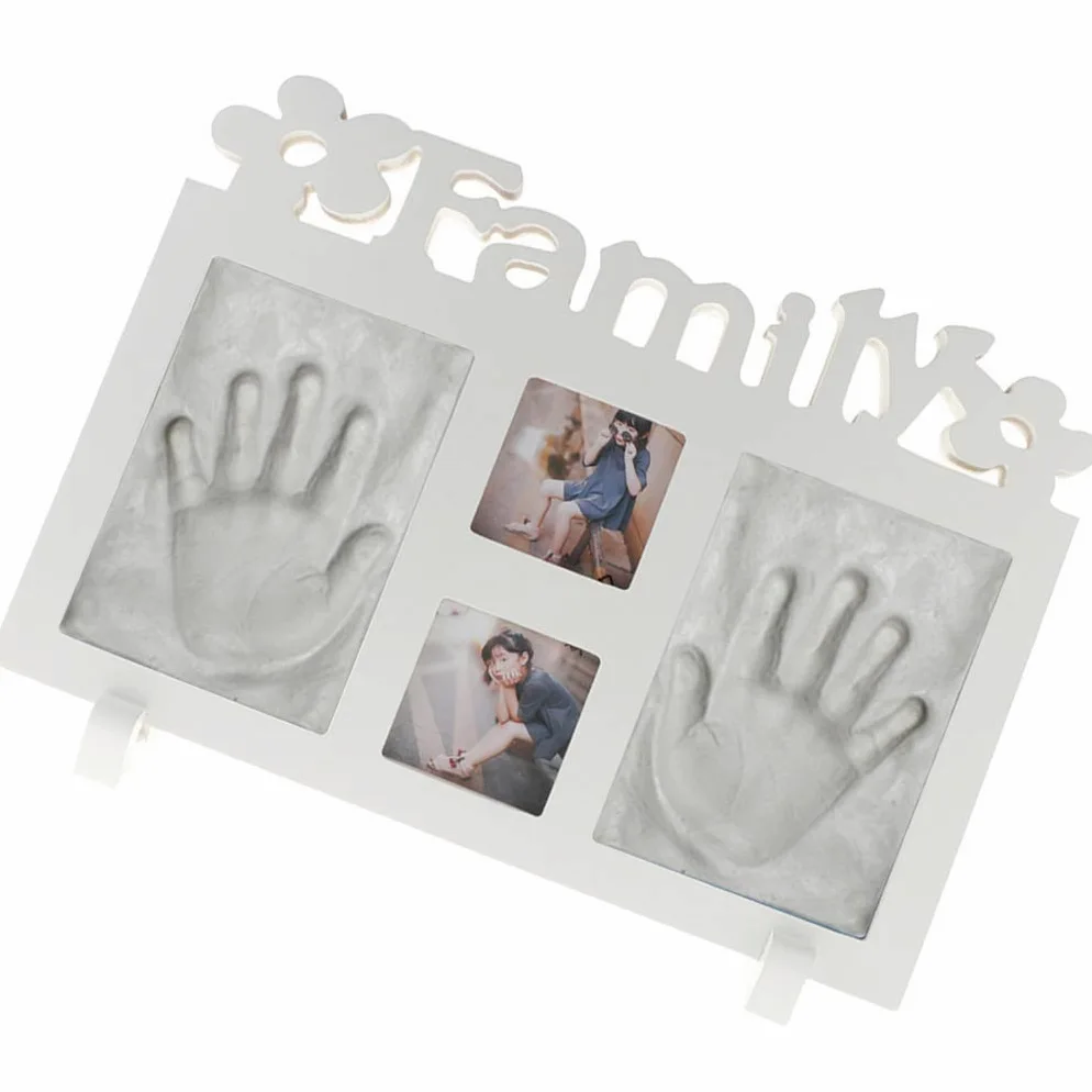 Cornice per foto con impronta delle mani, regalo per baby shower (argilla bianca)