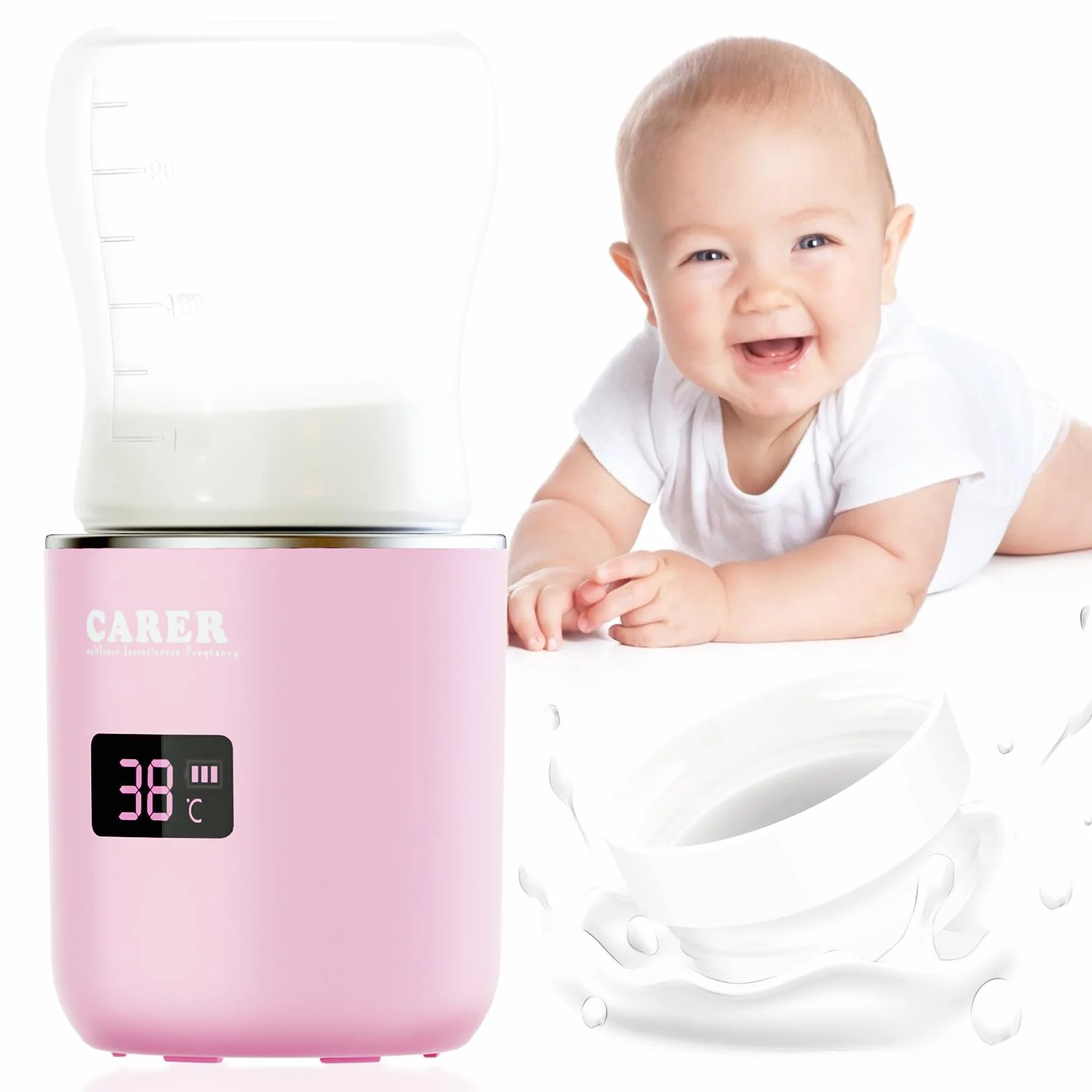 CARER BEAUTY Scaldabiberon Portatile per Bambini con Display LCD Ricarica USB Temperatura Costante Riscaldamento Rapido di Latte e Acqua Compatibile con Diversi Biberon Ideale per Viaggi