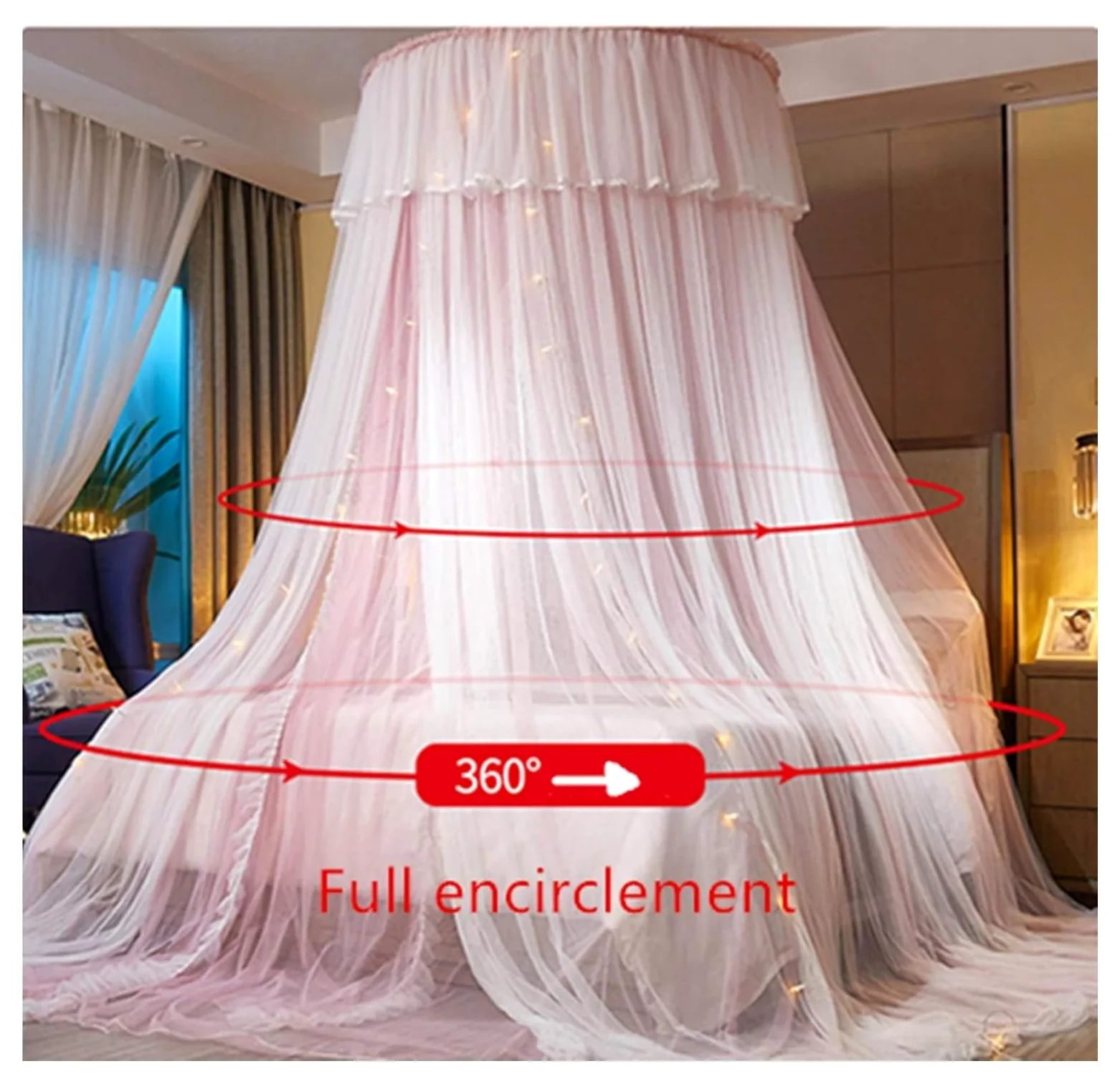 Tenda da Letto, Baldacchino da Letto, for Ragazze, Tenda a baldacchino - a Cupola in Rete Trasparente a Doppio Strato con zanzariera Princess in Pizzo Rotondo for Letti Gemelli Queen King