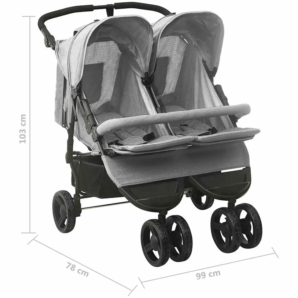 vidaXL Passeggino Gemellare Grigio Chiaro in Acciaio