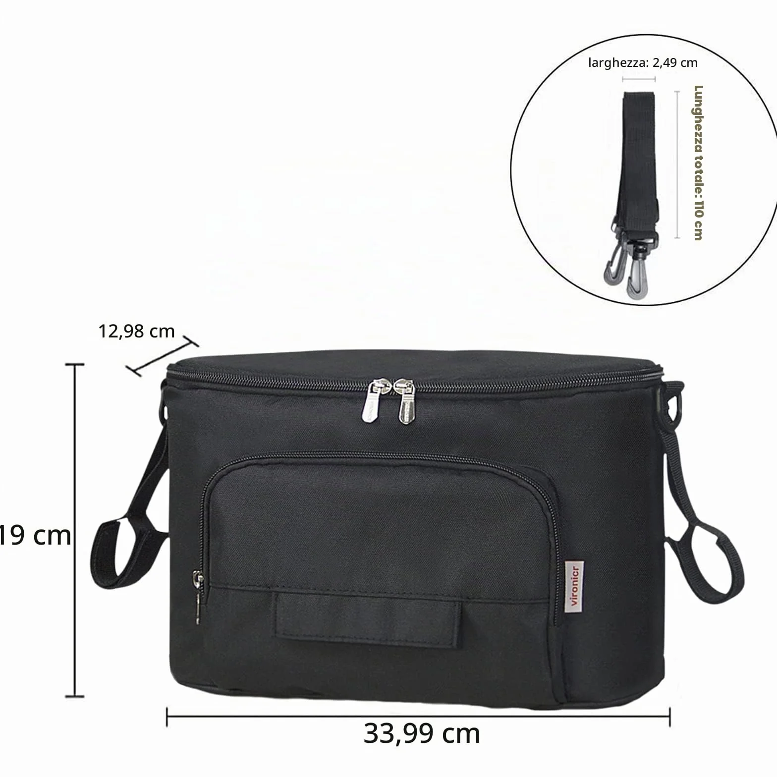 ZONSUSE Borsa multifunzione per neonati, borsa portaoggetti per passeggino, con velcro, impermeabile, universale