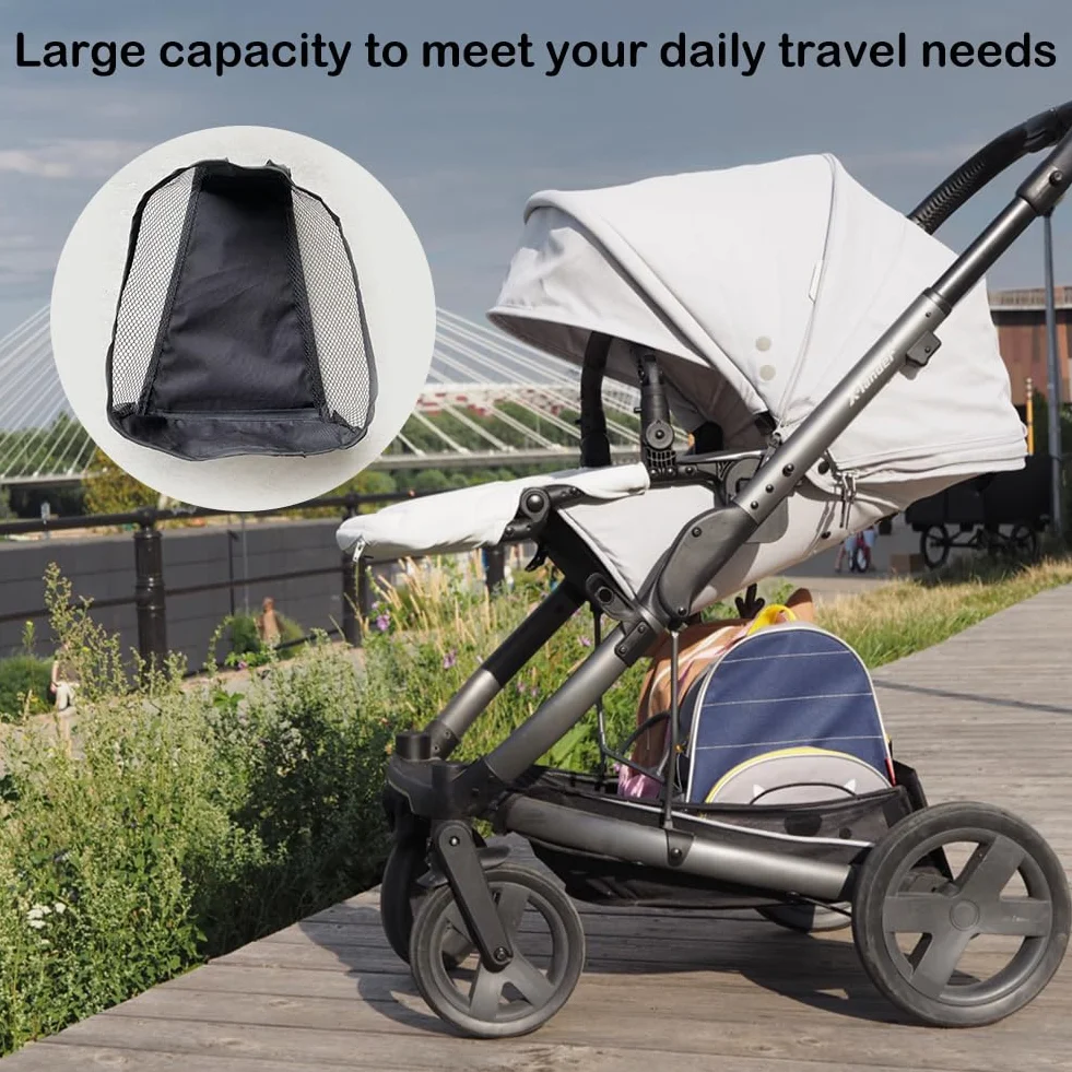 Cestino per Passeggino, Borsa a Rete Portatile per Passeggino, Carrozzina Cestino Inferiore, Borsa Portaoggetti Universale, Fondo da Appendere del Passeggino, per Riporre Prodotti Del Bambino, Nero