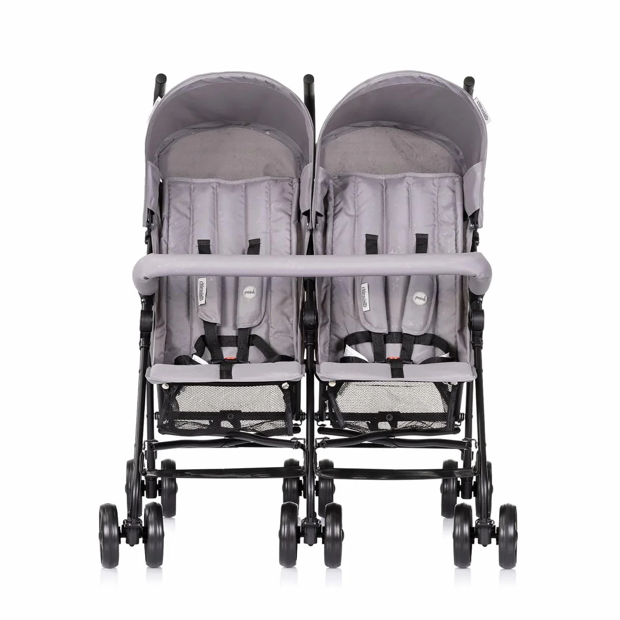 Chipolino Passeggino gemellare Double Point pieghevole, cestino parasole anteriore, grigio
