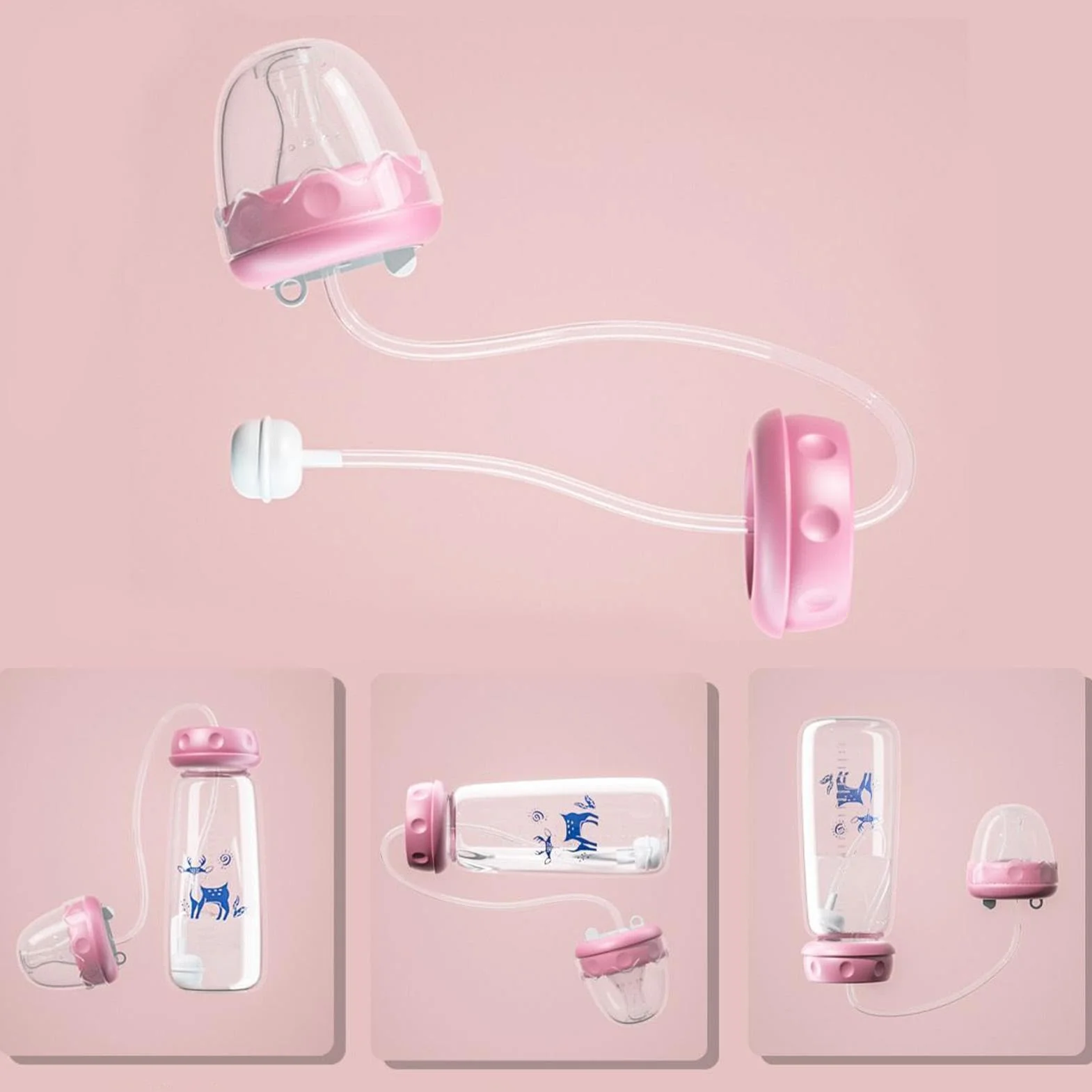 Biberon anti-colica a mani libere | 2PC Biberons in silicone 300ml | Biberon regolabile a flusso rapido con cannuccia e tettarella | Biberons 3 in 1 a collo largo e a prova perdite per bambini