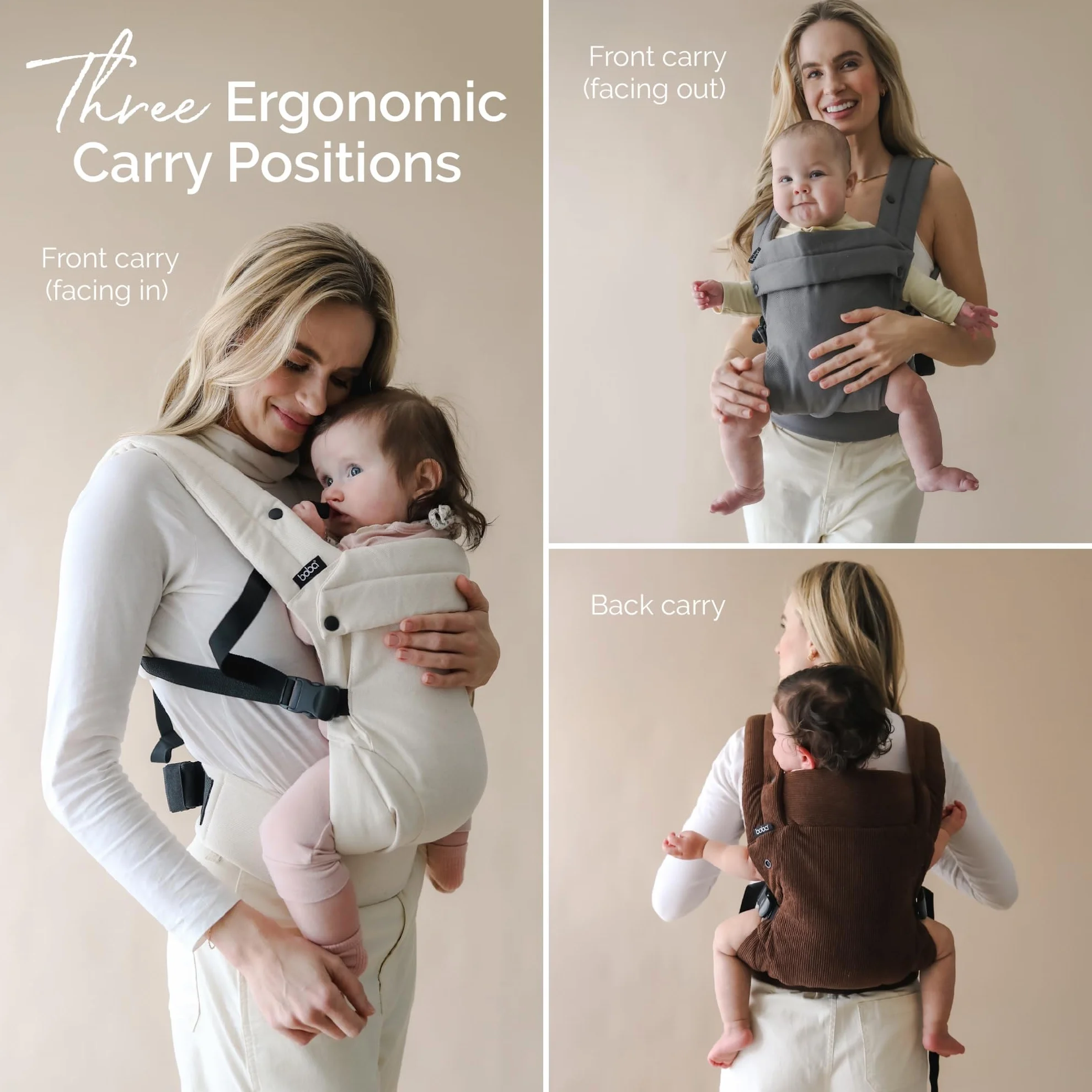 Boba Auri Marsupio Neonato - 100% Cotone Premium, 3 Posizioni Ergonomiche (Fronte Mamma/Fronte Mondo/Schiena), Posizione a "M" con Seduta Regolabile (3,2-20 kg)