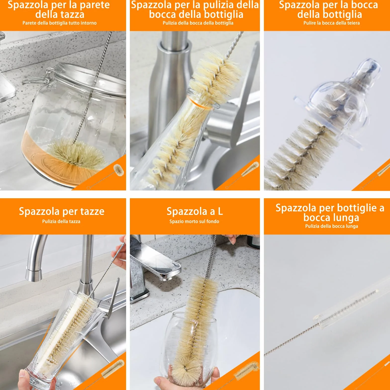 Masthome Scovolino per Bottiglie 9 Pz, Spazzola per Bottiglie con Manico Lungo, Scovolini per Pulisci Bottiglie di Vetro, Scovolino per Lava Bottiglie Borraccia Tazza Paglia Thermos