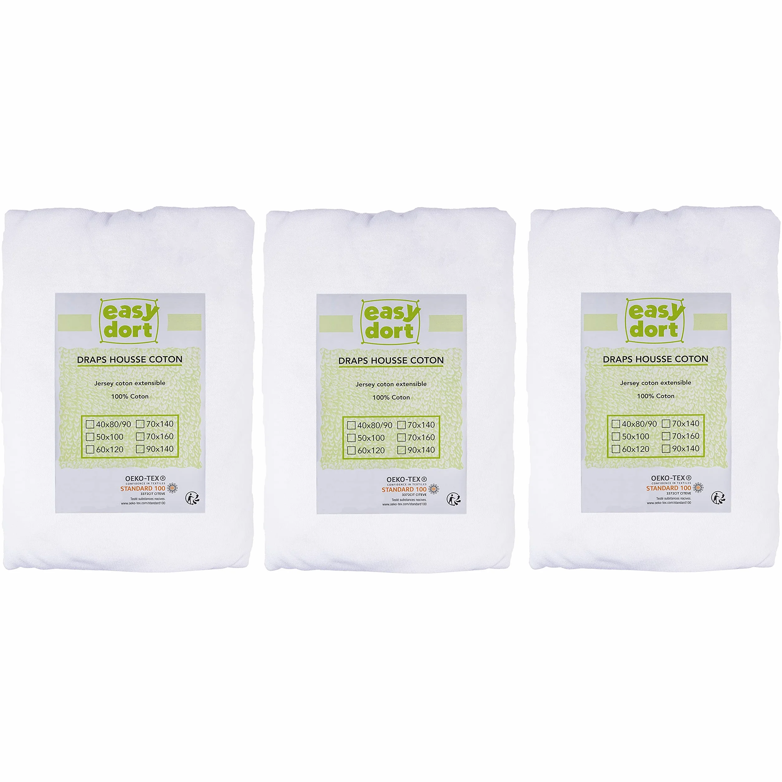 Easy Dort Set di 3 lenzuola in cotone, 40 x 80 cm, allungabile a 40 x 90 cm, per culla, culla, navicella, colore: bianco