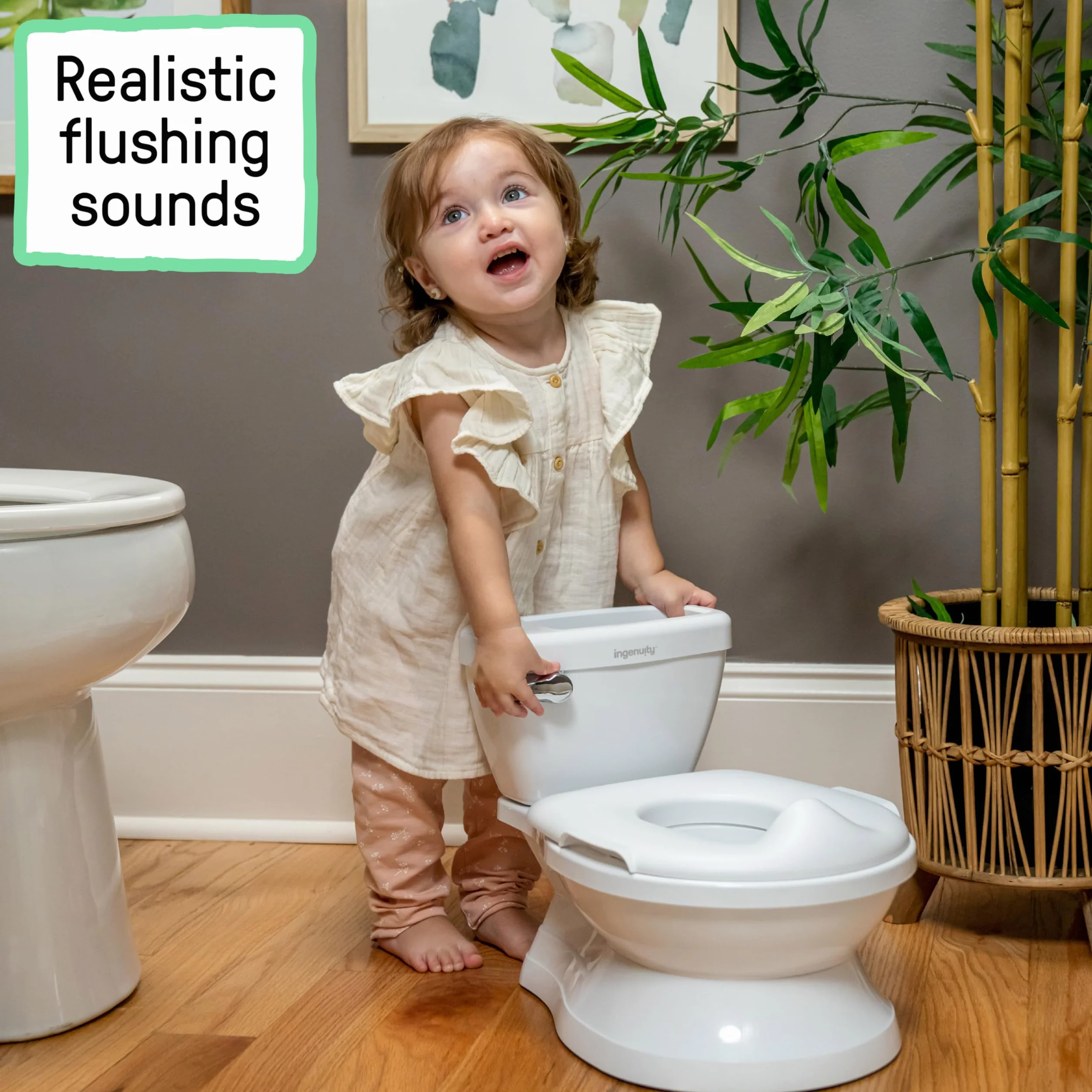 Ingenuity My Size Potty Pro, Vasino per Bambini Realistico 2-in-1 con Suono di Scarico - Riduttore WC Rimovibile - Facile da Pulire - con Scomparto Portaoggetti, 18M+, Fino a 23 kg (Bianco)