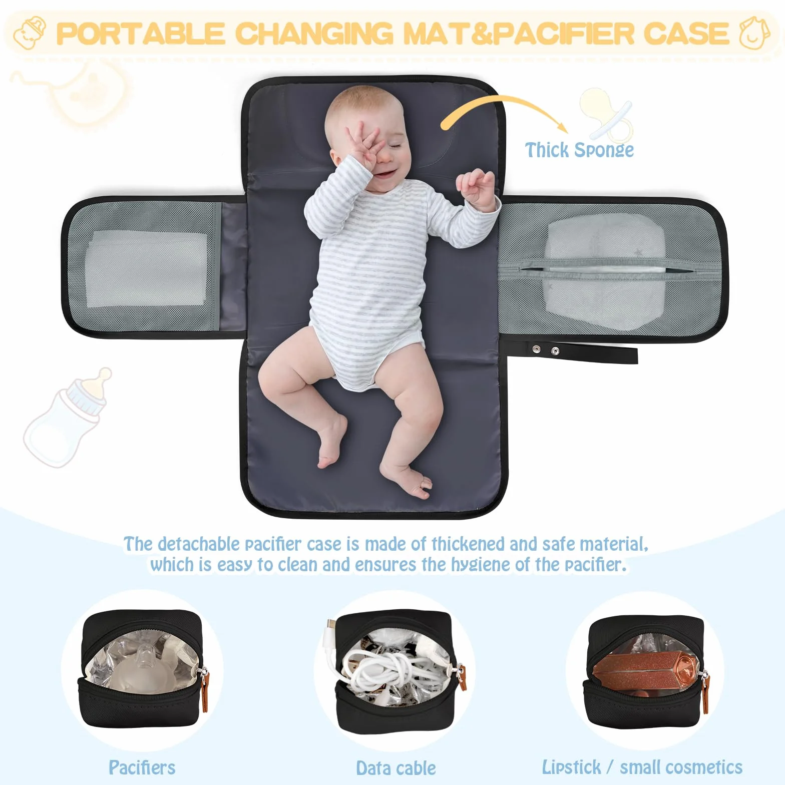 RINSMORE Borsa Fasciatoio Neonato Bambini per Passeggino con Fasciatoio Portatile e Ganci Passeggini Impermeabile Multifunzionale Borsa Mamma e Papà