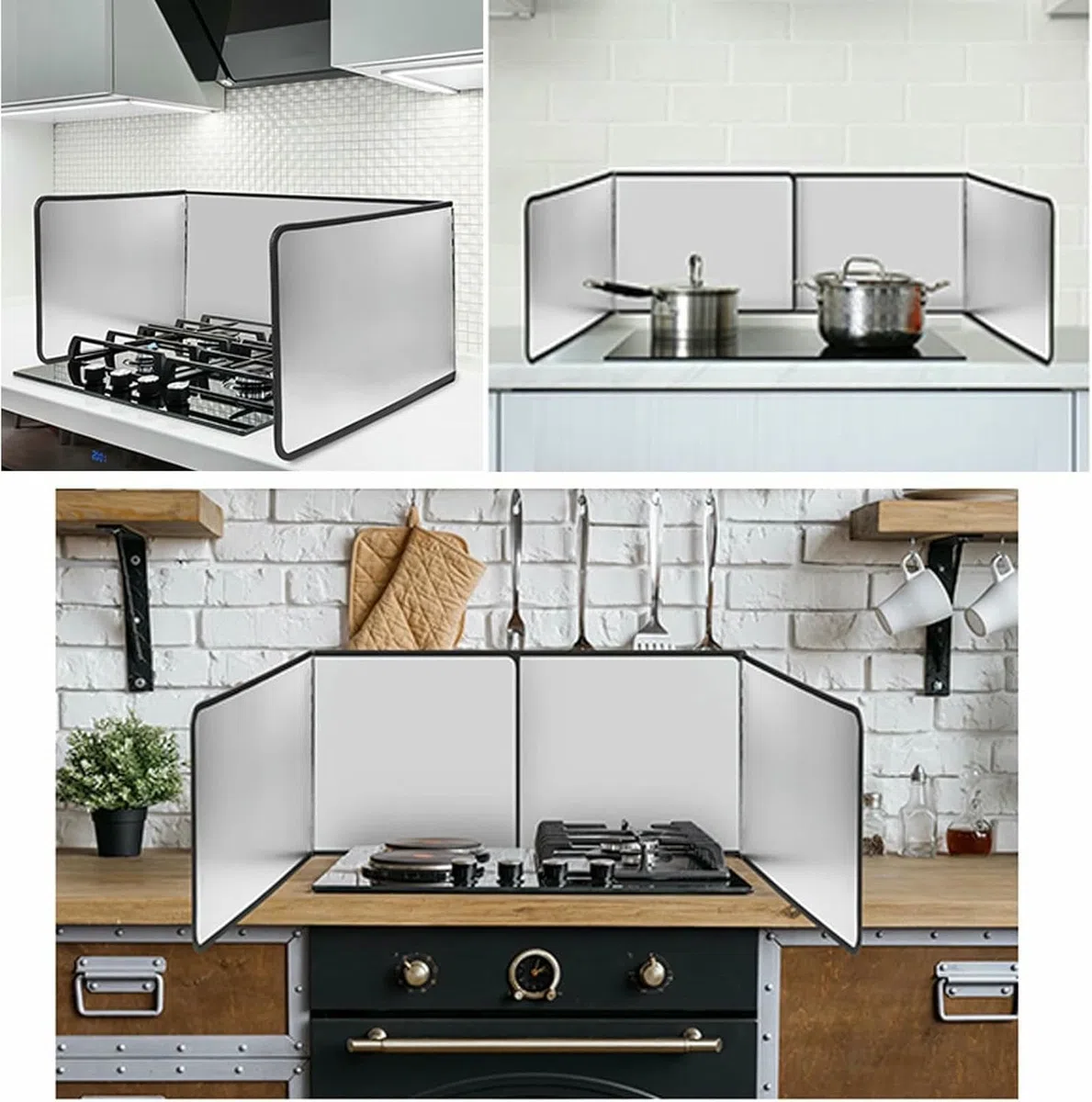 Protezione antispruzzo di Grasso per fornelli Pieghevoli, Protezione antispruzzi per padelle, Protezione per Scudo antispruzzo da Cucina, per Protezione Schermo Stufa (3 Sides 50x80x45cm)